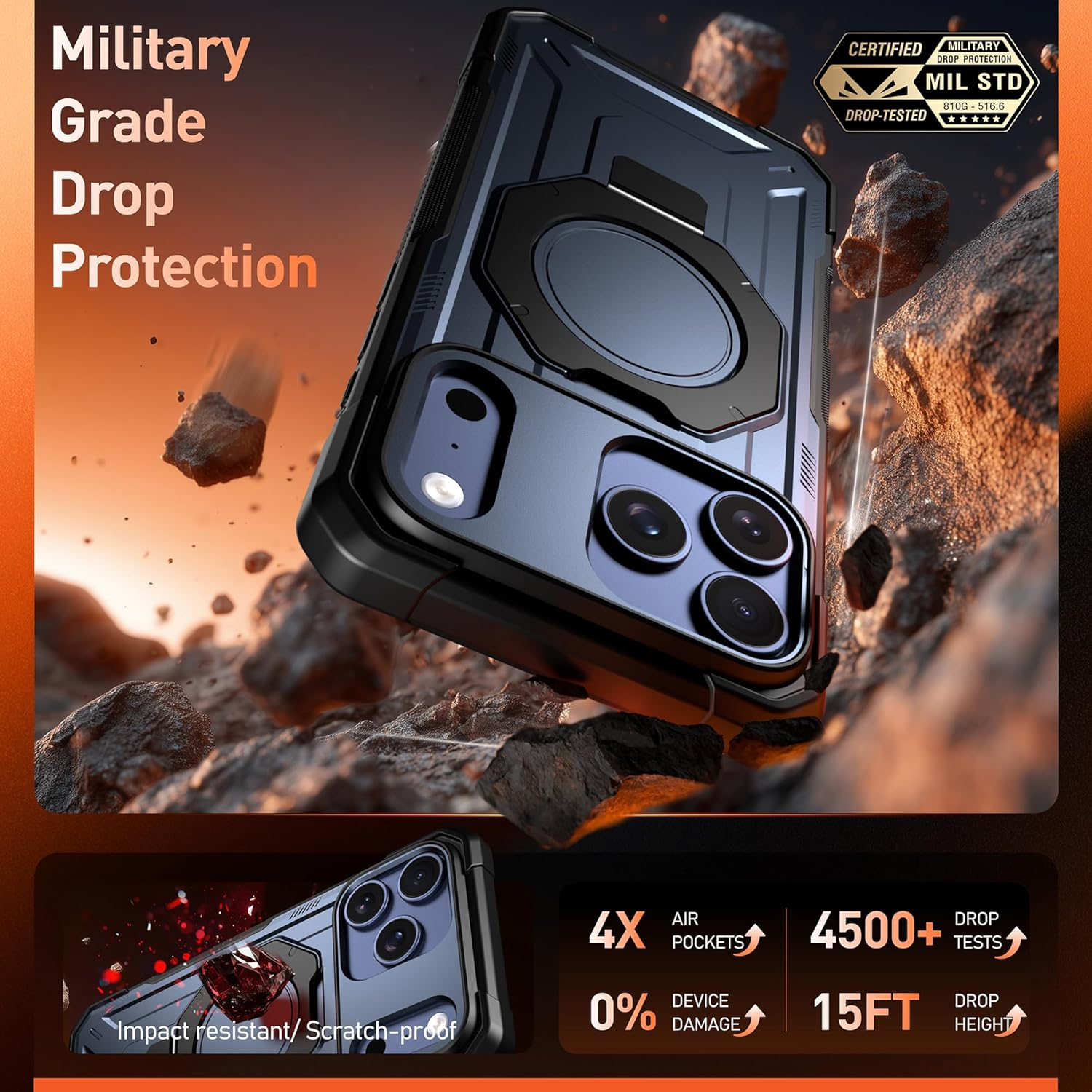 Poetic Spartan Case with Ring Stand for Iphone 17 Pro, [Camera Control Button][Magsafe Compatible], Full Body Rugged Shockproof Protective Cover Case, Midnight Blue image number 4