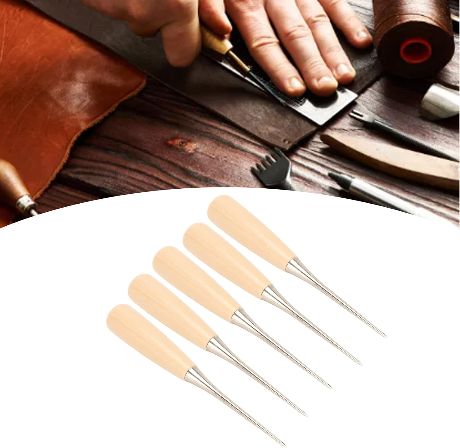 Stainless Steel Scratch Awl Tool with Hardwood Handle, Rust Resistant Multipurpose Leather Scratch Awl for Scribe, Layout Work, & Piercing Wood image number 4