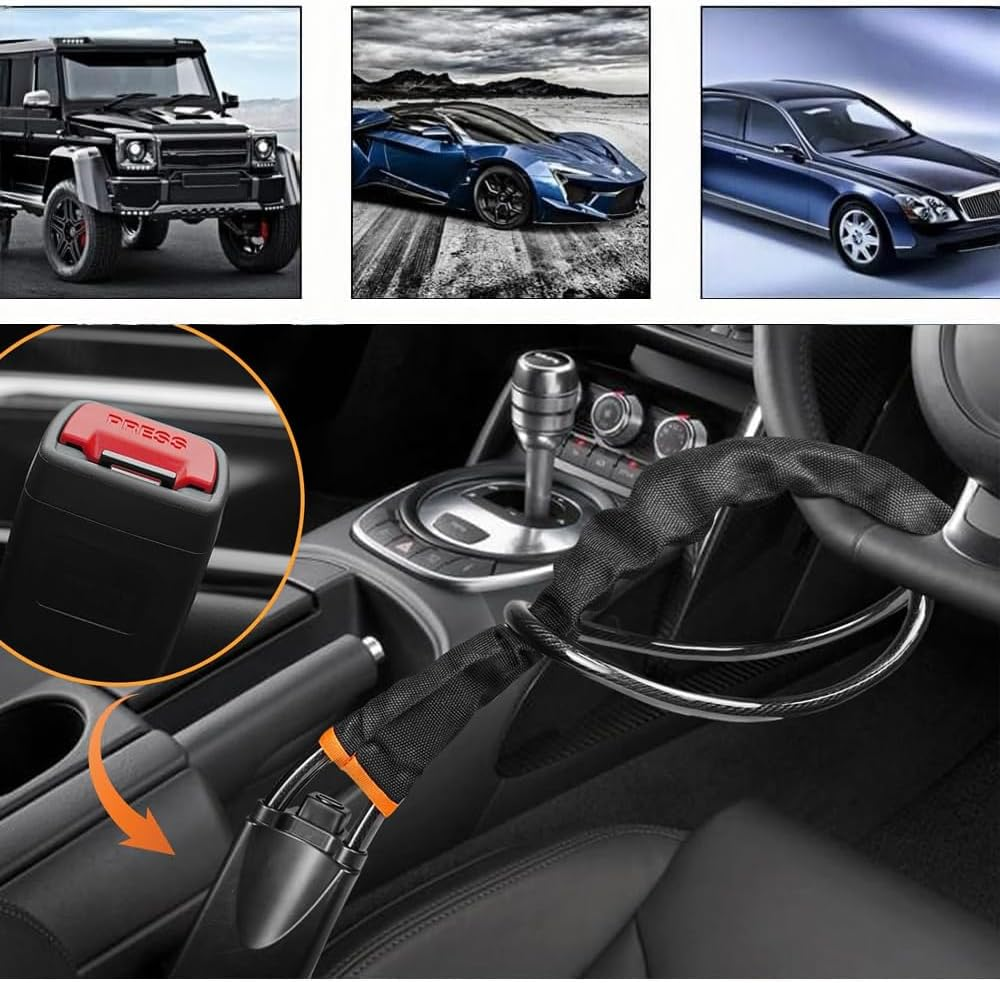 QOOWFEANIG Anti-Theft Car Seat Belt Lock,Heavy Duty Metal anti Theft Car Device Seat Belt Chain Lock with 3 Keys (Black) - Yellow image number 5