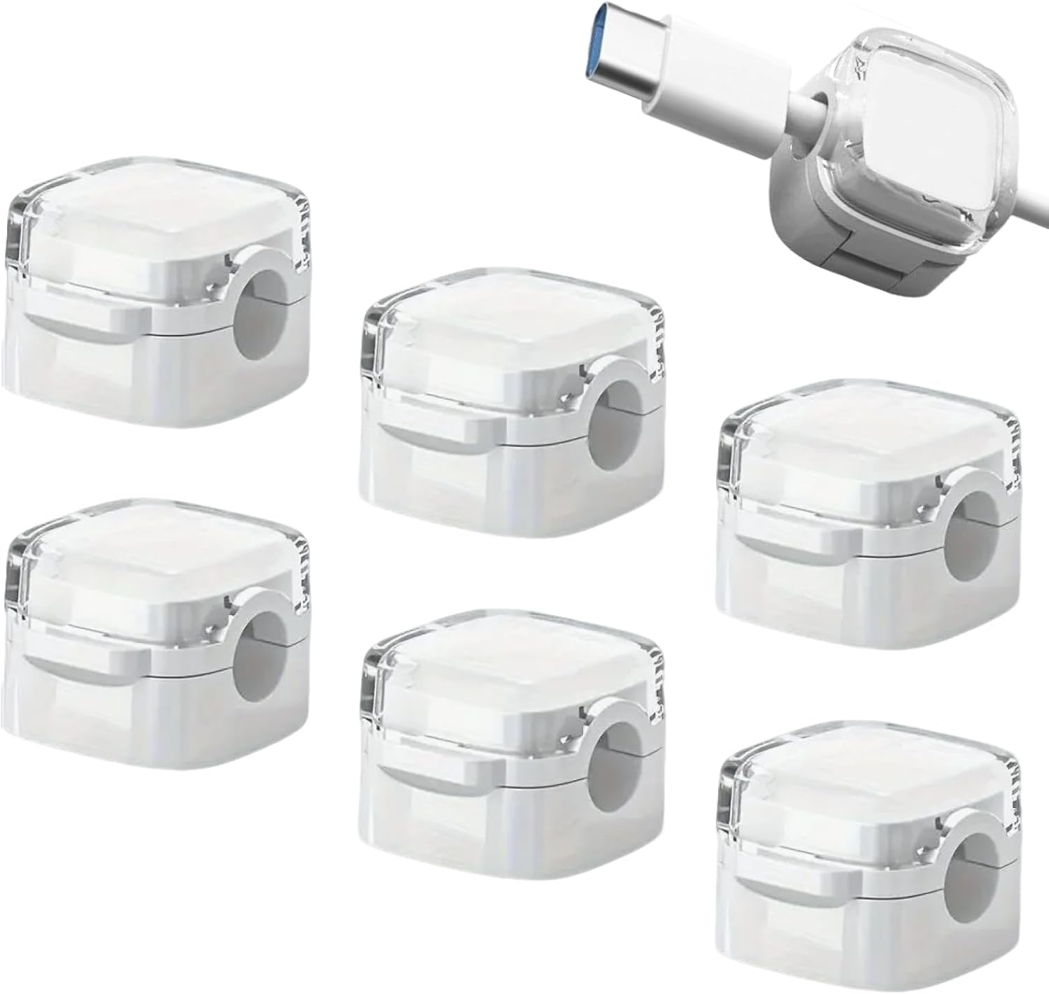 6-Pack Magnetic Cable Clips Organizer, Strong Adhesive Cord Holder, Wire Management System for USB Charger, HDMI, Power Cables, Ideal for Home, Office, Car, Desk, Wall, Kitchen, Nightstand, White