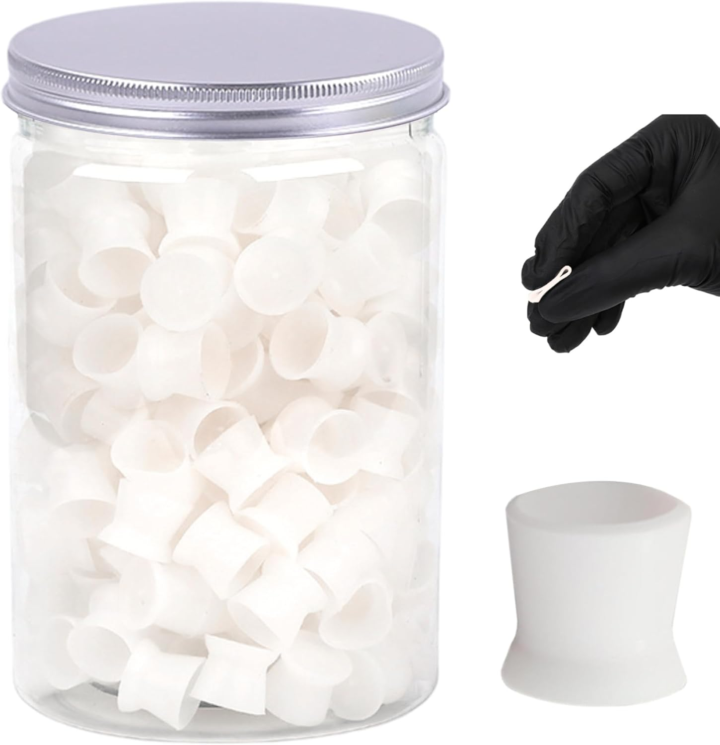 300Pcs Tattoo Ink Cups, Disposable Silicone Ink Caps 0.51X0.47" Food-Grade Silicone Pigment Cup Tattoo Supplies, White, Caps, Cups image number 1