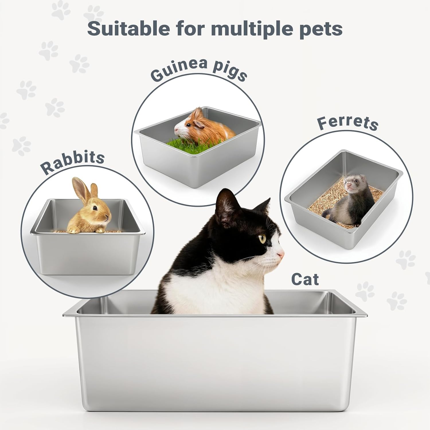 Stainless Steel Cat Litter Box - Shakico Metal High Sided Litter Pan Tray, No Smell, Non Stick, Easy to Clean, Pet Toilet Supplies for Indoor Large and Medium Cats, Puppy, Kitten, Kitty, Rabbit image number 2