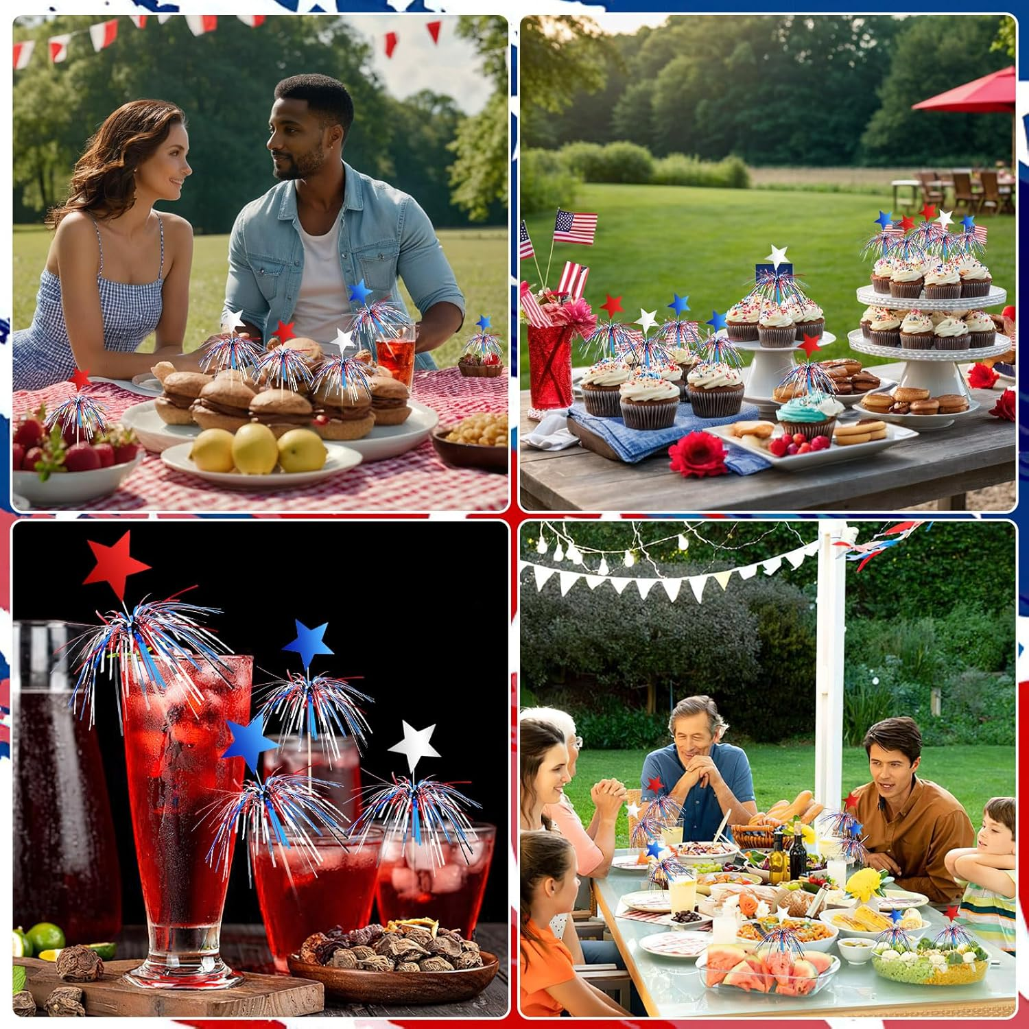 BOARDFEB 4Th of July Cocktail Picks 100Pcs, Patriotic Firework Picks with Red White Blue Stars Cocktail Sticks Cupcake Toppers Toothpicks for 4Th of July Party Food Drinks Appetizers Picks Decorations image number 3