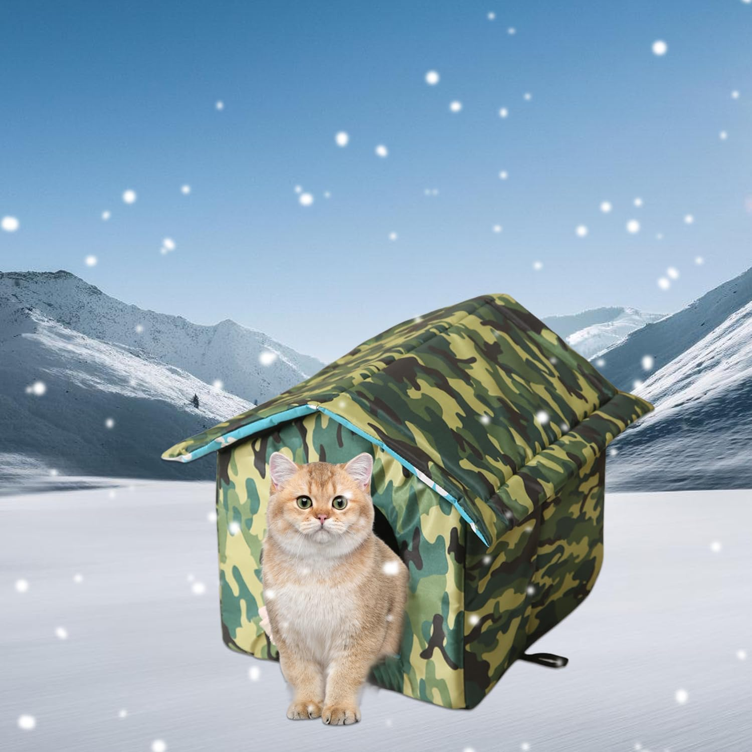 HOMURY Outdoor Cat House: Foldable Cat House, Washable, Weatherproof and Warm, Outdoor Pet House, Oxford Pet House for Stray Pets, for Small Dogs, Cats (Camouflage)