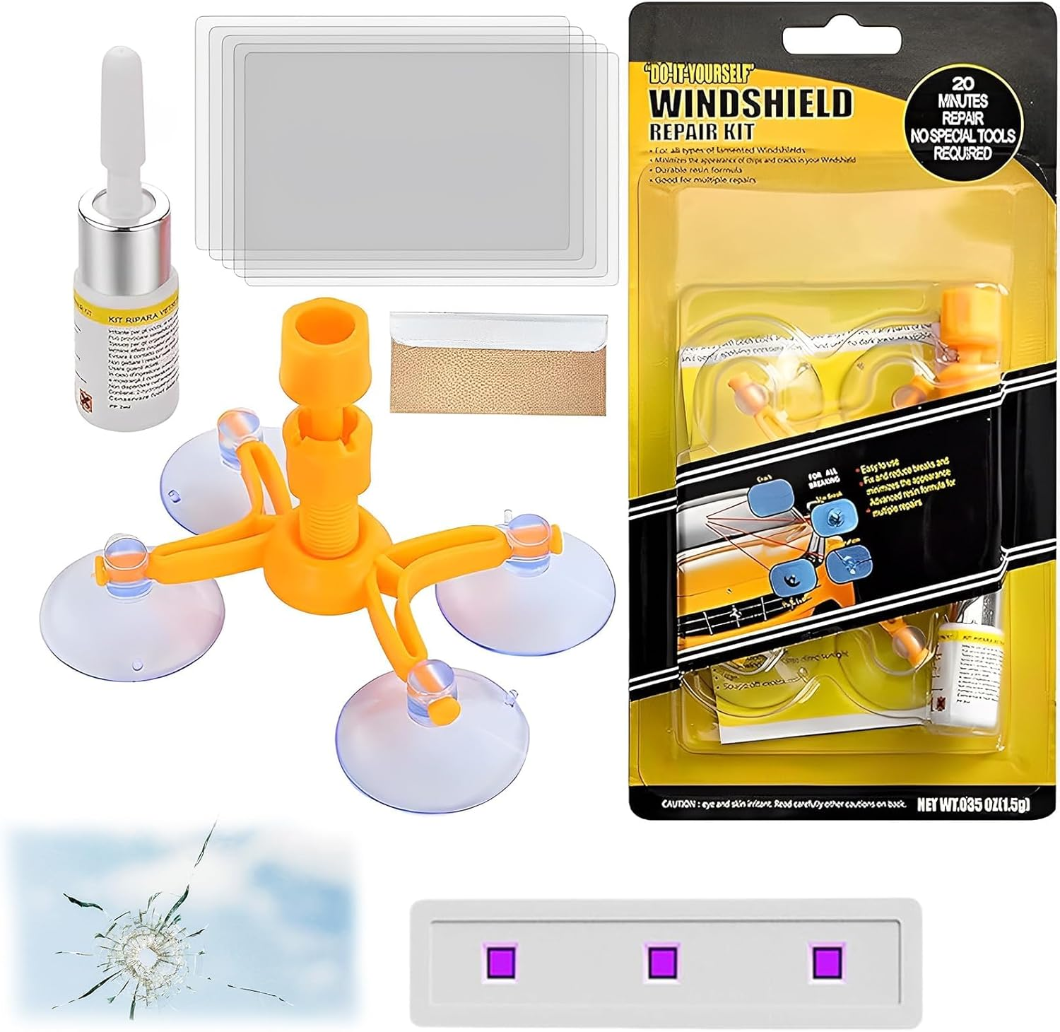 Windscreen Repair Kit, 1 Set Windshield Repair Kit Crack, DIY Glass Repair Kit, Automotive Glass Nano Fluid Windshield Crack Repair Kit for Chips, Cracks, Used for Repairing Chips, Cracks