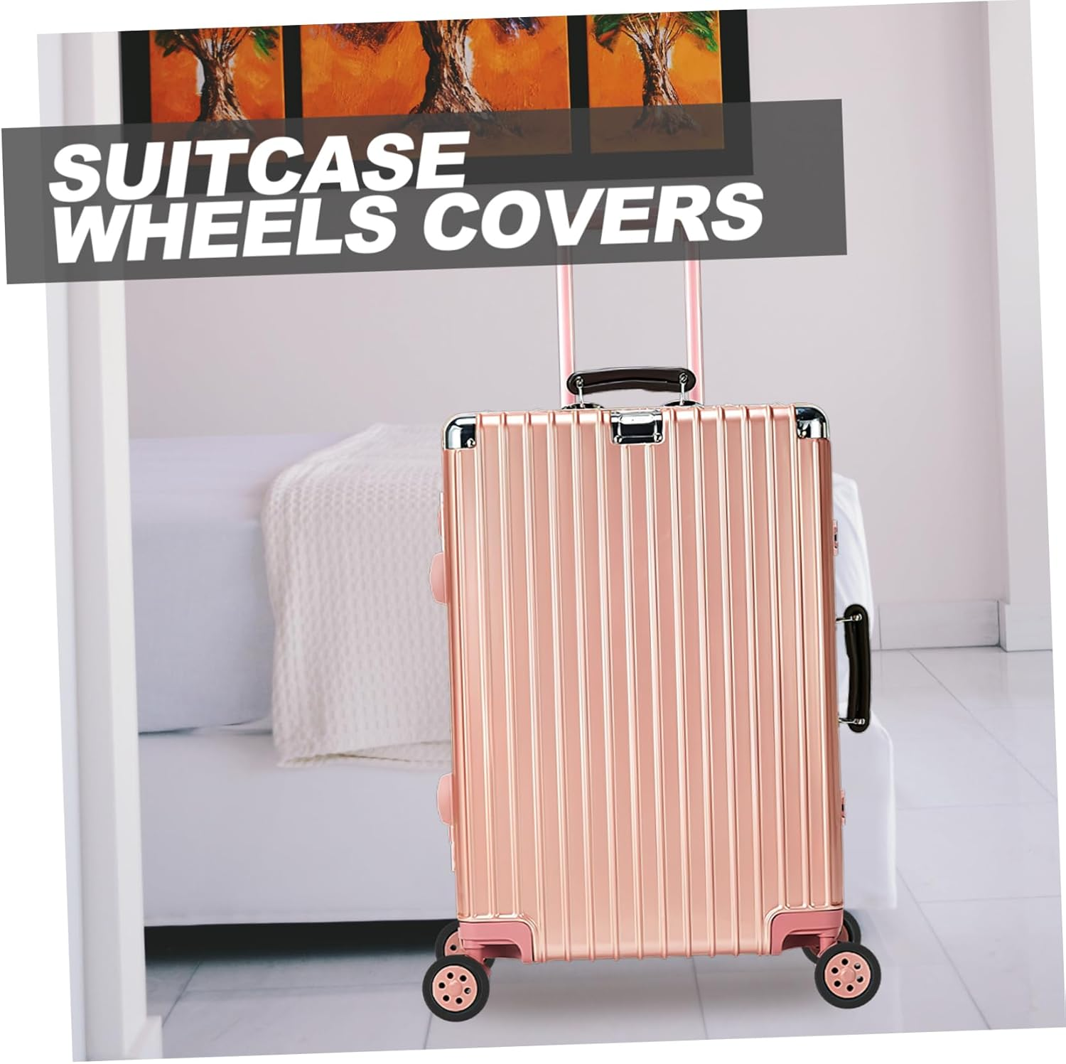 BUGUUYO 8Pcs Rubber Luggage Wheel Covers Noise-Reducing Suitcase Wheel Protectors Dark Black for Travel Suitcases Floor Protection image number 1
