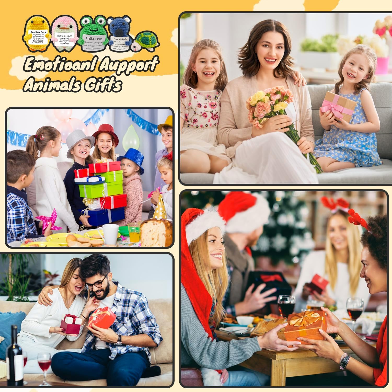 5PCS Positive Crochet Animals Decor, Soft Knitting Cute Handmade Mini Funny Crochet Gifts with Affirmations Cards, Emotional Support Positive Duck for Birthday Xmas Party Gifts Office Home Decor image number 6