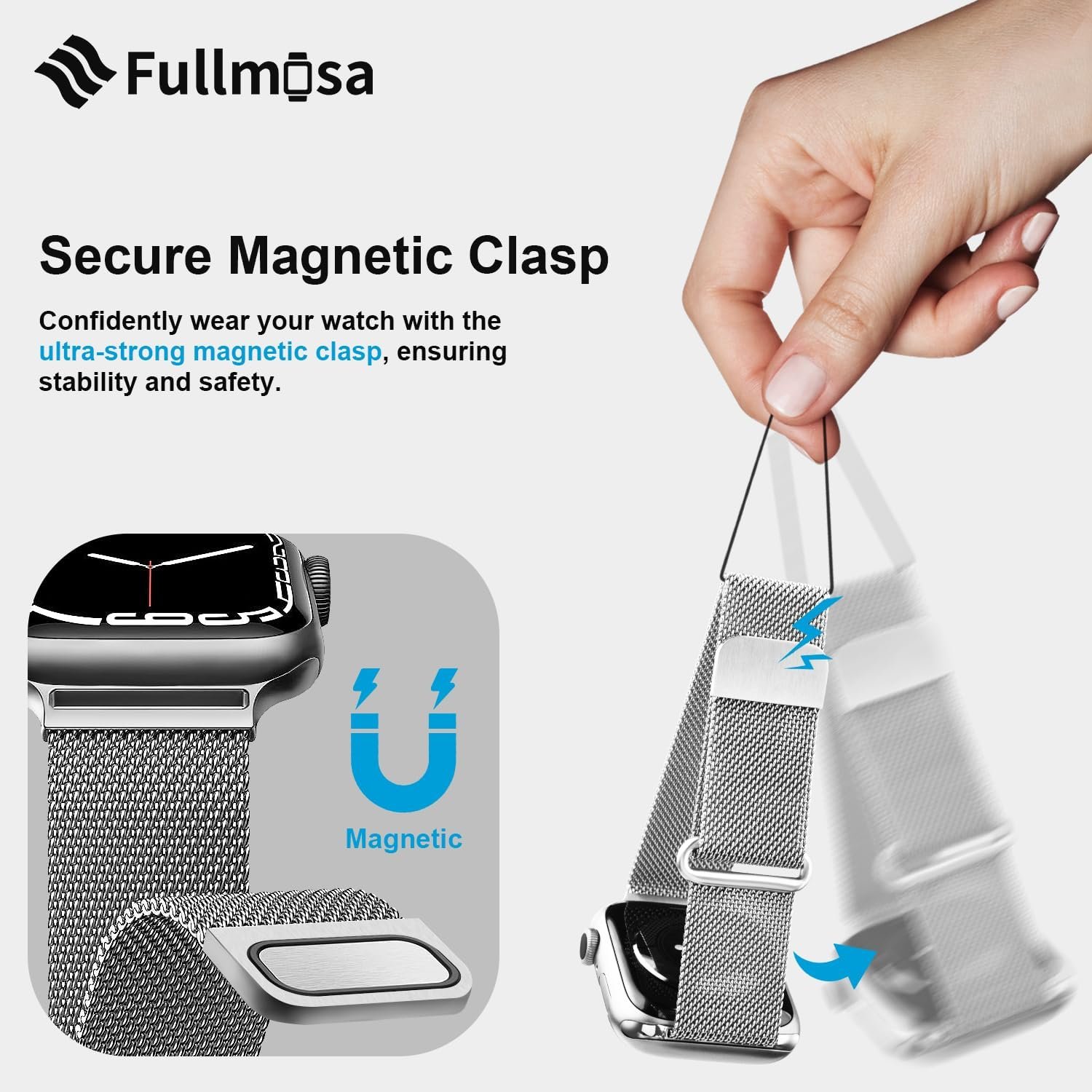 Fullmosa Compatible with Apple Watch Band 49Mm 46Mm 45Mm 44Mm 42Mm 41Mm 40Mm 38Mm Women Men, Stainless Steel Milanese Loop Replacement Iwatch Bands Ultra 3/2/1 Series 11 10 9 8 7 6 5 4 3 2 1 SE 3/2/1