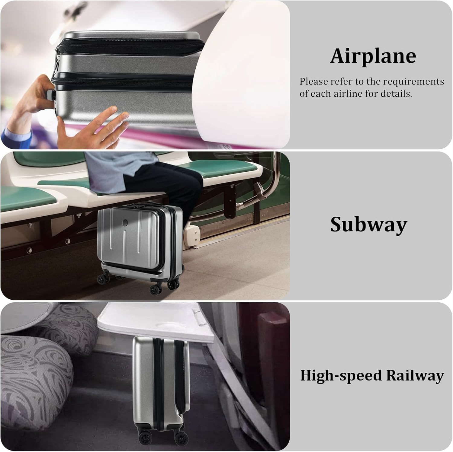 16 Inch Carry on Luggage with 2 Compartments for 14&rdquo; & 15&rdquo; Laptop, 16.14 * 8 * 17.12&rdquo; Rolling Briefcase, Lightweight Hardshell ABS+PC Suitcase with Spinner Silent Wheels, for Business Trip, Dark Gray