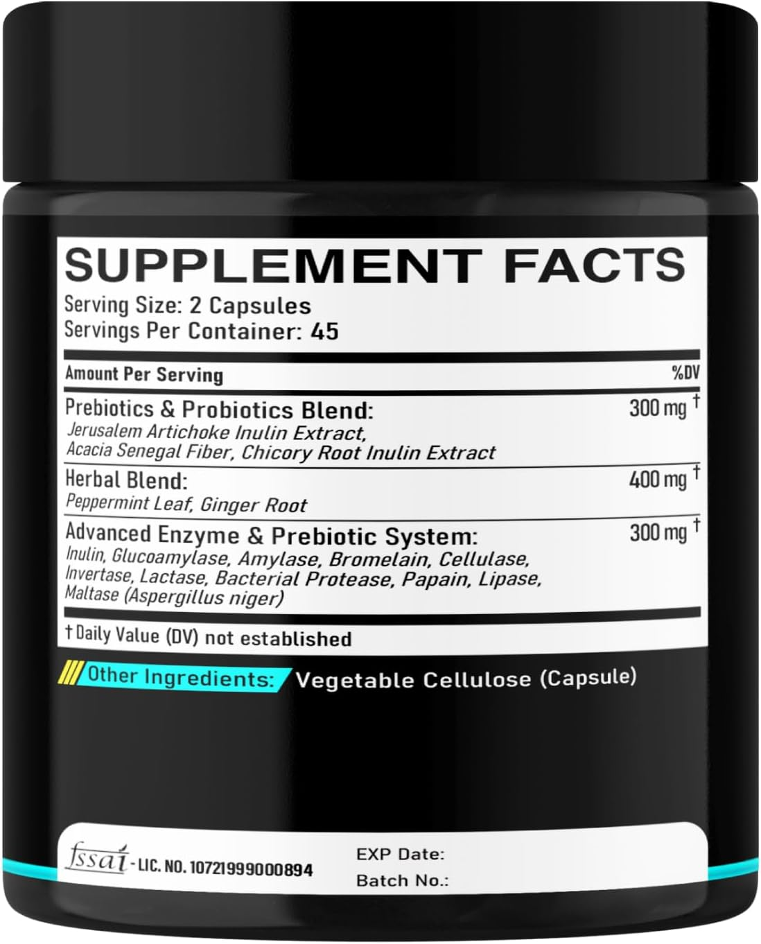 Probiotics and Prebiotics Complex. Added with Inulin, Peppermint Leaf, Ginger Root, Glucoamylase, Amylase, Bromelain - 90 Capsules | Advanced Probiotic for Women & Men by Dedicad image number 3