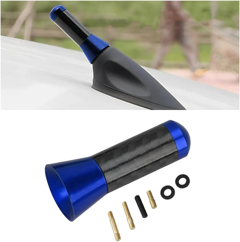 Car Short Antenna, 3.5Cm Aerial Universal Car Stubby Antenna, Carbon Fiber Car Mini Antenna with Aluminum Alloy Threading, Auto Replacement Accessories for FM AM Radio Reception (Blue)