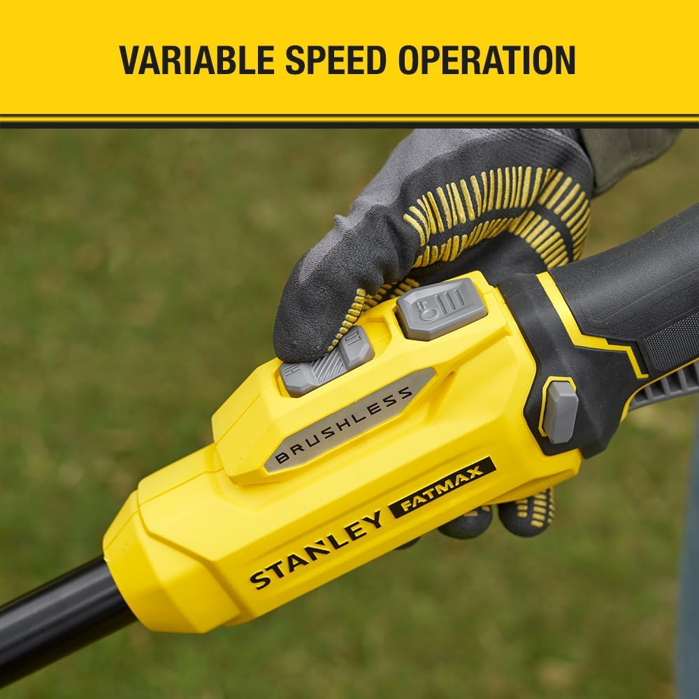 STANLEY FATMAX V20 | 18V Brushless String Trimmer Kit 4.0Ah - 28 or 33Cm Cutting Swath, 2Mm Single Line, Second Handle for Added Comfort, Grip, and Control, up to 7,200RPM, 4.0Ah Battery, 2A Charger image number 3