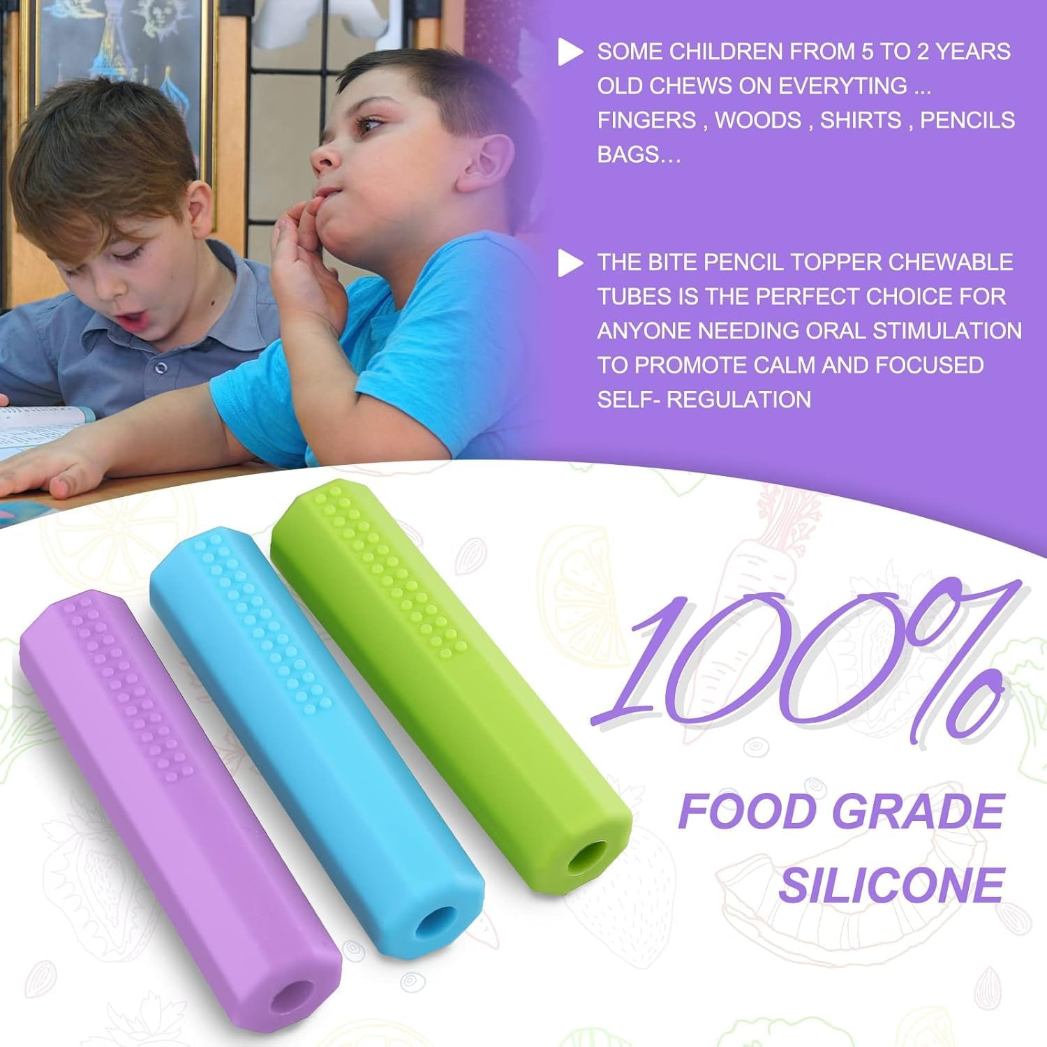 6 Pencil Caps Chewable Pencil Pencil Caps (Red, Pink, Orange, Purple, Blue, Green)