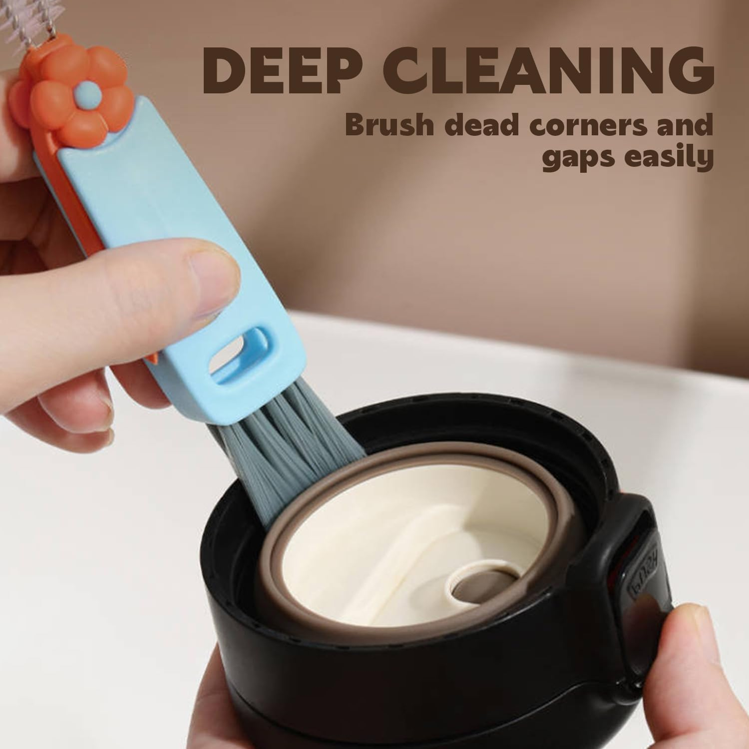 HRXFOZ 3 in 1 Cup Lid Cleaning Brush,Crevice Cleaning Brush for Bottle Gap Tight Spaces Cup,3 in 1 Multifunctional Cleaning Brush Portable Cup Lid Cleaner with Brush (3 PCS) - 3 Pcs image number 6