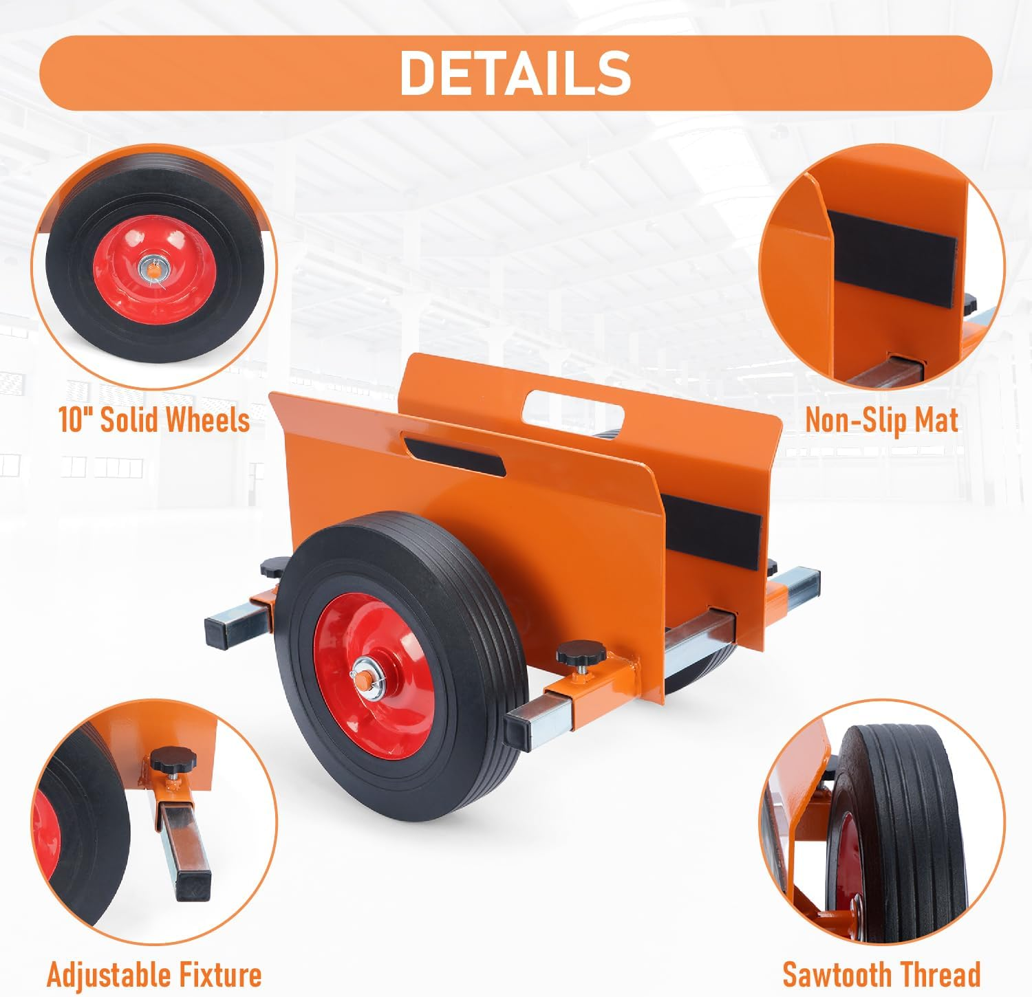 Lehom Panel Dolly Heavy Duty Door Dolly Cart 1100LBS Capacity Granite Slab Dolly Adjustable Drywall Mover with 10" Solid Wheels Panel Cart for Drywall Sheet Material Handling All Terrain Moving Cart image number 3