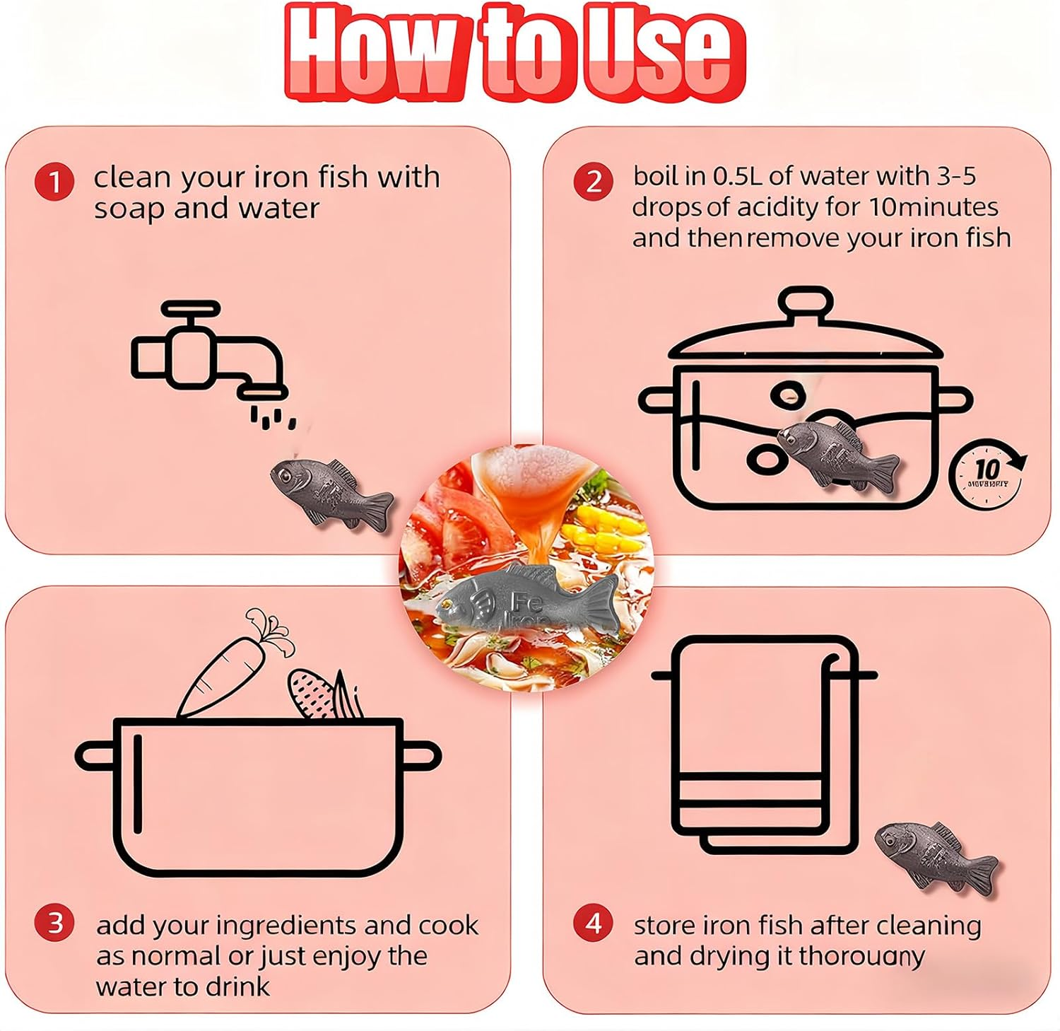 2Pcs Iron Fish Add Natural Iron for Cooking - Fit Food & Water & Soup | Safe & Effective for Vegans, Athletes, Pregnant Mums, Kids | Supports Iron Levels, Fights Iron Deficiency image number 1