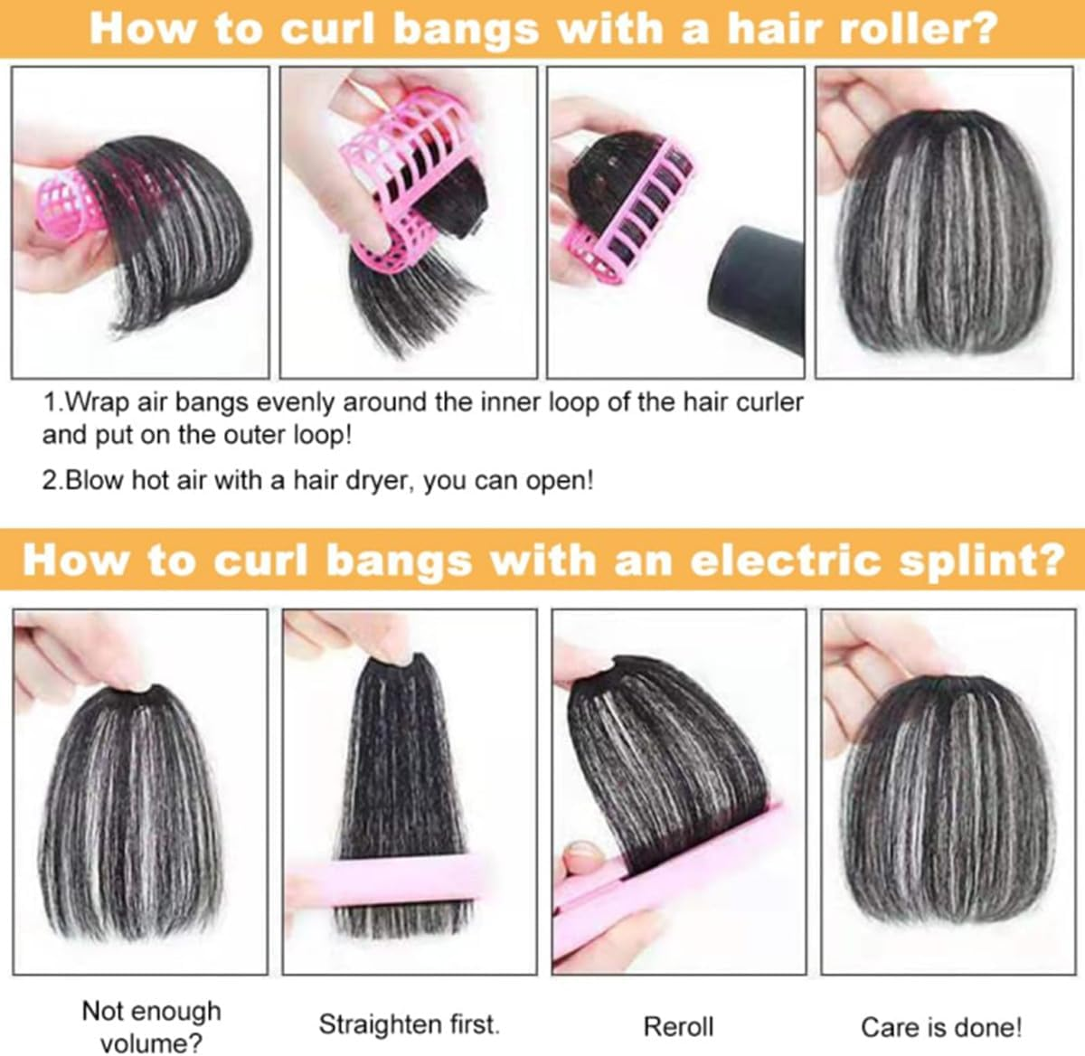 Bessy Shop Clip-In Bangs, Pack of 2 Fringe, Clip-In Fringe, Real Hair Extensions, Pony Hair Extensions, Flat Fringe with Temples, Natural Black and Light Brown image number 5