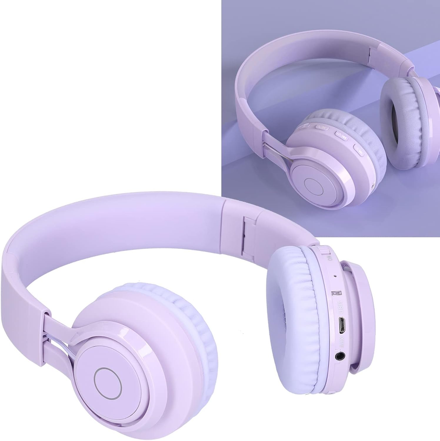 Ciciglow Wireless Children'S Headphones with Built-In Microphone, LED Lighting, Wireless, Foldable over Ear Headphones with Volume Control for Pad/Smartphones/Laptop/Pc/Tv, Soft (Purple) image number 6