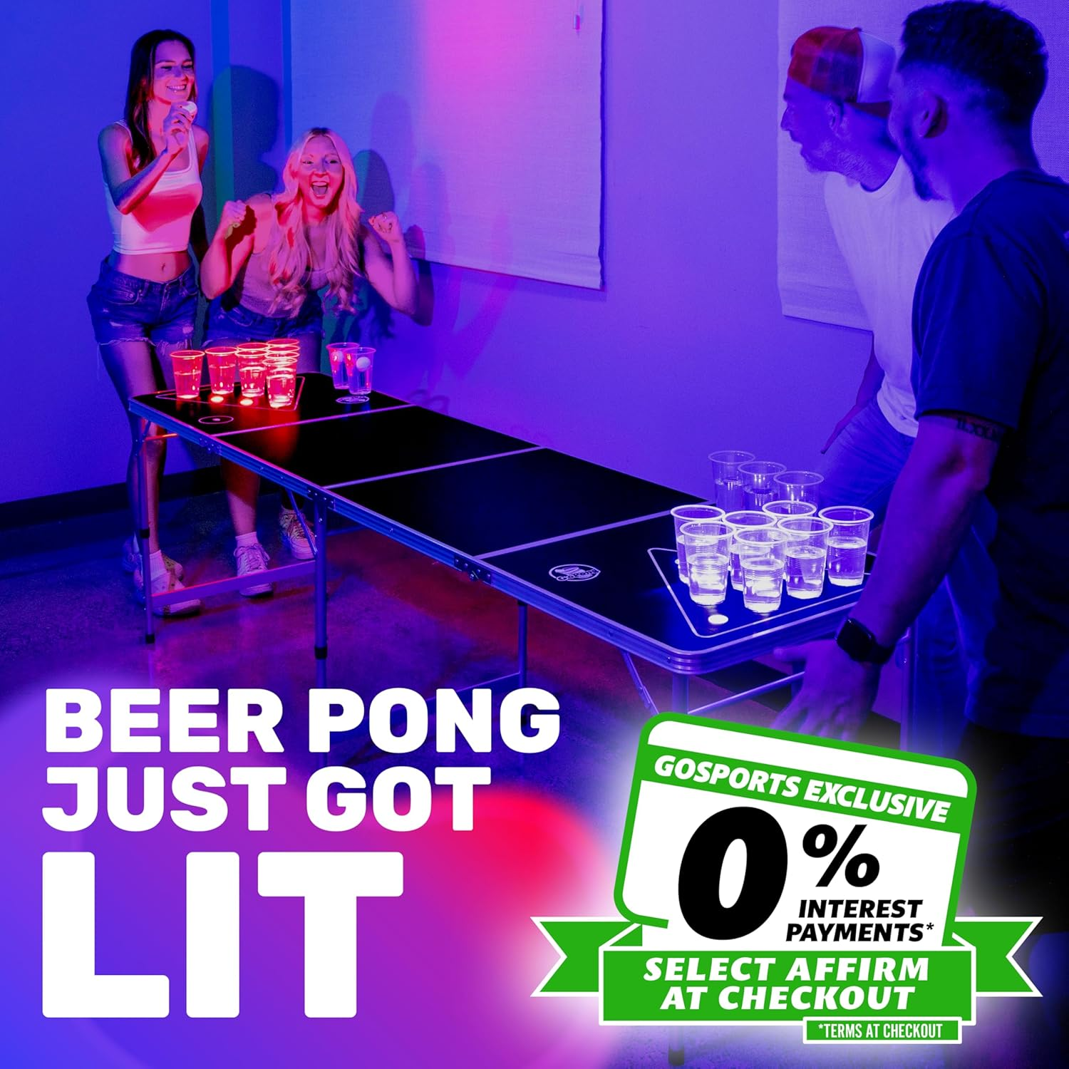 Gopong 8 Ft Foldable Beer Pong Table with LED Lights - Regulation Size Portable Pong Table with 6 Balls image number 4
