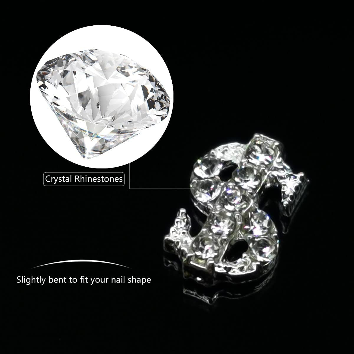 52Pcs Silver Letters Nail Stud Alloy Rhinestone +5Pcs 3D Dollar Sign Capital Letters Nail Studs Money Nail Art Alphabet Nail Charms Art for Acrylic Nails Bling Jewels Making Crafts DIY Manicure - B-Golden 57Pcs image number 7