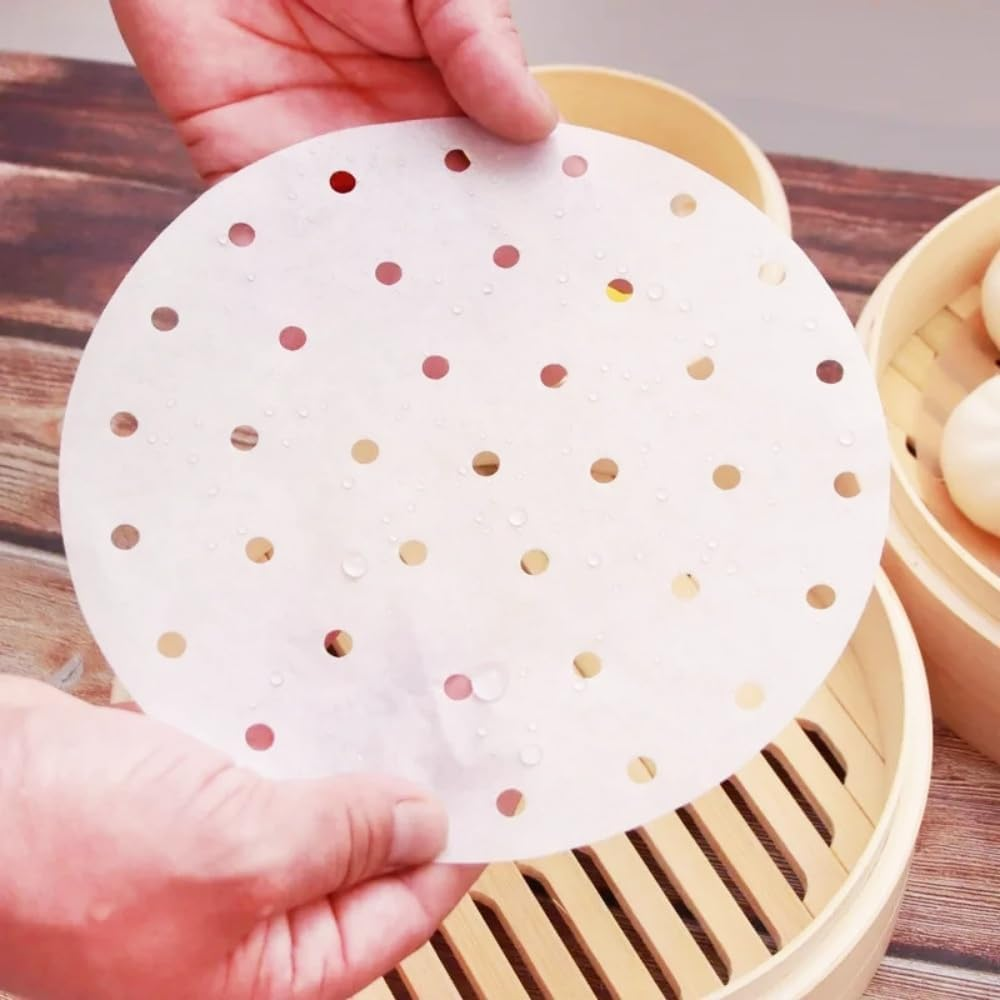 200 Pcs Air Fryer Liners, YIFARUBE 7Inch Bamboo Steamer Liners, Non Stick Perforated Parchment Sheets, round Bamboo Steamer Paper for Cake Pan Basket Baking Ovening