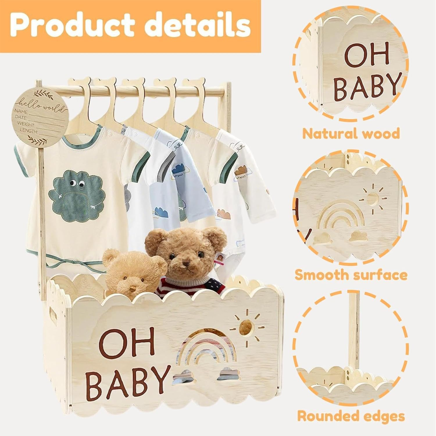 Gen&eacute;rico Baby Shower Gift Basket - Wooden Babyen Gift Box | Wooden Box with Handle - Kids Furniture for Display Pregnancy Clothes and Indoor Decor