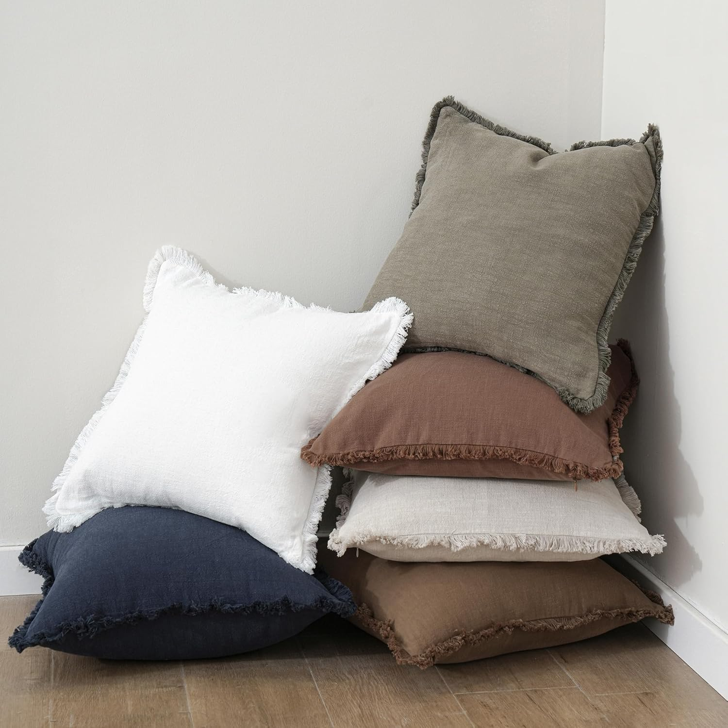 Cushion Covers 18X18 Inch - Set of 2 Decorative Fringe Throw Pillow Covers, Soft Boho Farmhouse Cushion Covers with Tassels for Sofa, Bed, Living Room Home Decor (Navy) image number 2