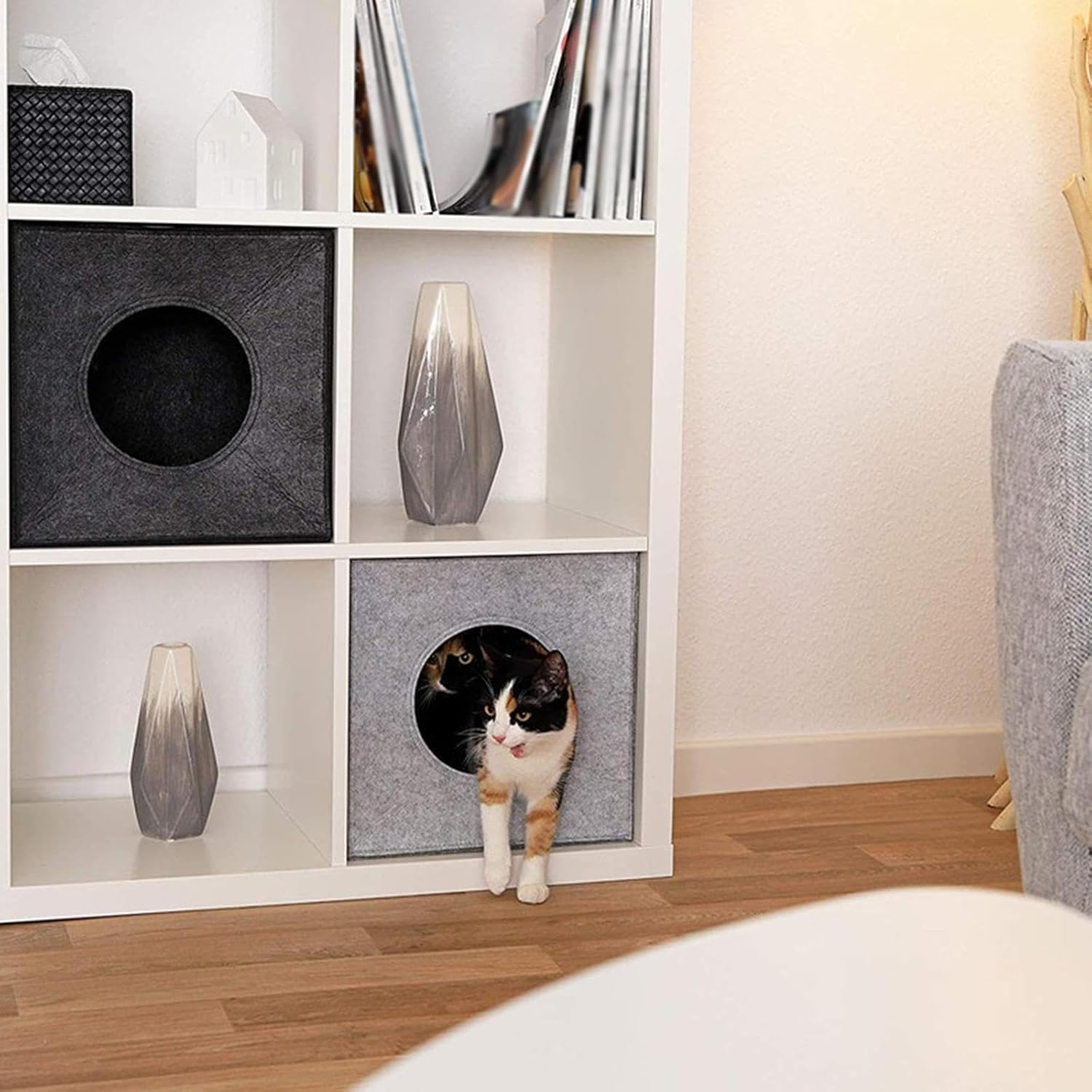 ＡＷＨＡＯ Felt Cave Cat House Cube Bed Cat Hideout for Pomeranian Puppy Kitten Chihuahua, Black - Black image number 2