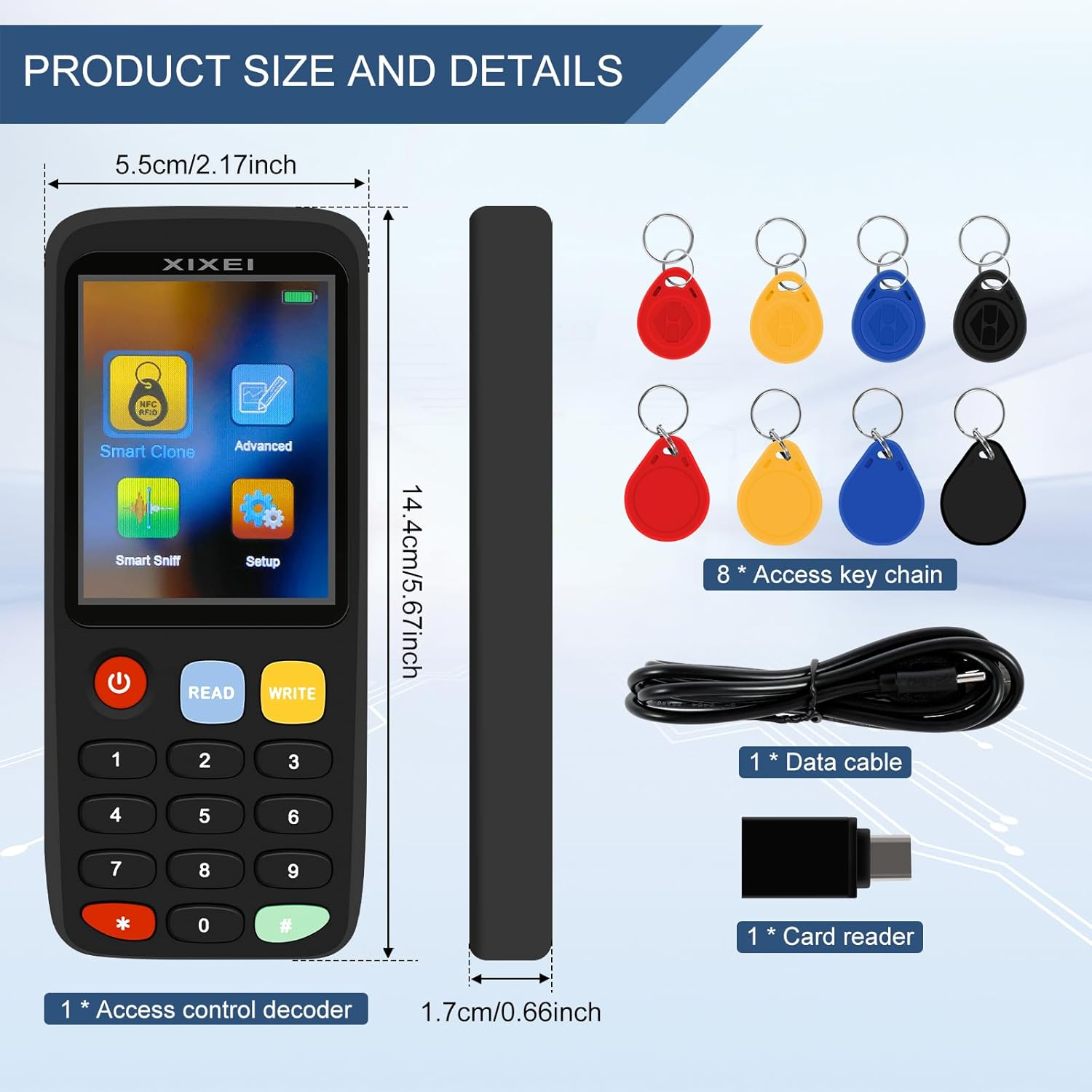 NFC RFID Card Copier Reader Writer, Portable 125 Khz ID Card Reader Writer 13.56 Mhz IC IC ID X7RFID Duplicator Access Control