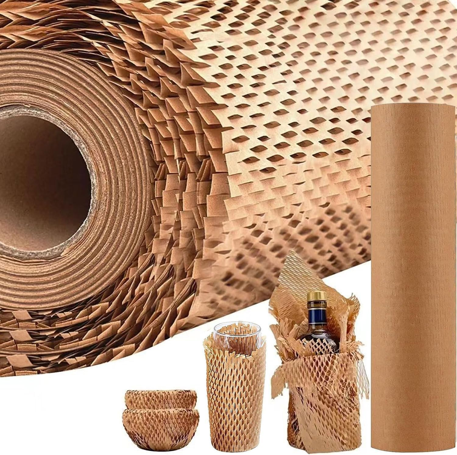 Honeycomb Packing Paper, 20"X394"/ 50X10M, Recyclable and Biodegradable Bubble Cushioning Wrap Roll for Moving Shipping Packaging, Brown Kraft Wrapping Paper Packing Material for Fragile Items image number 3