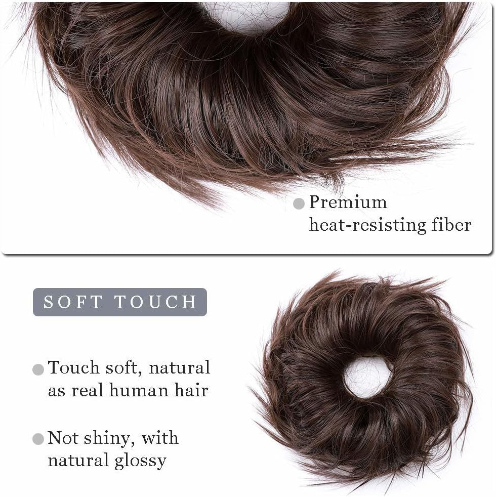 Hairro Messy Bun Hair Piece, Tousled Wavy Hair Pieces for Updos, Fluffy Tousled Short Ponytail Extension for Women Girls，45G #M4 Medium Brown - 12P24 image number 5