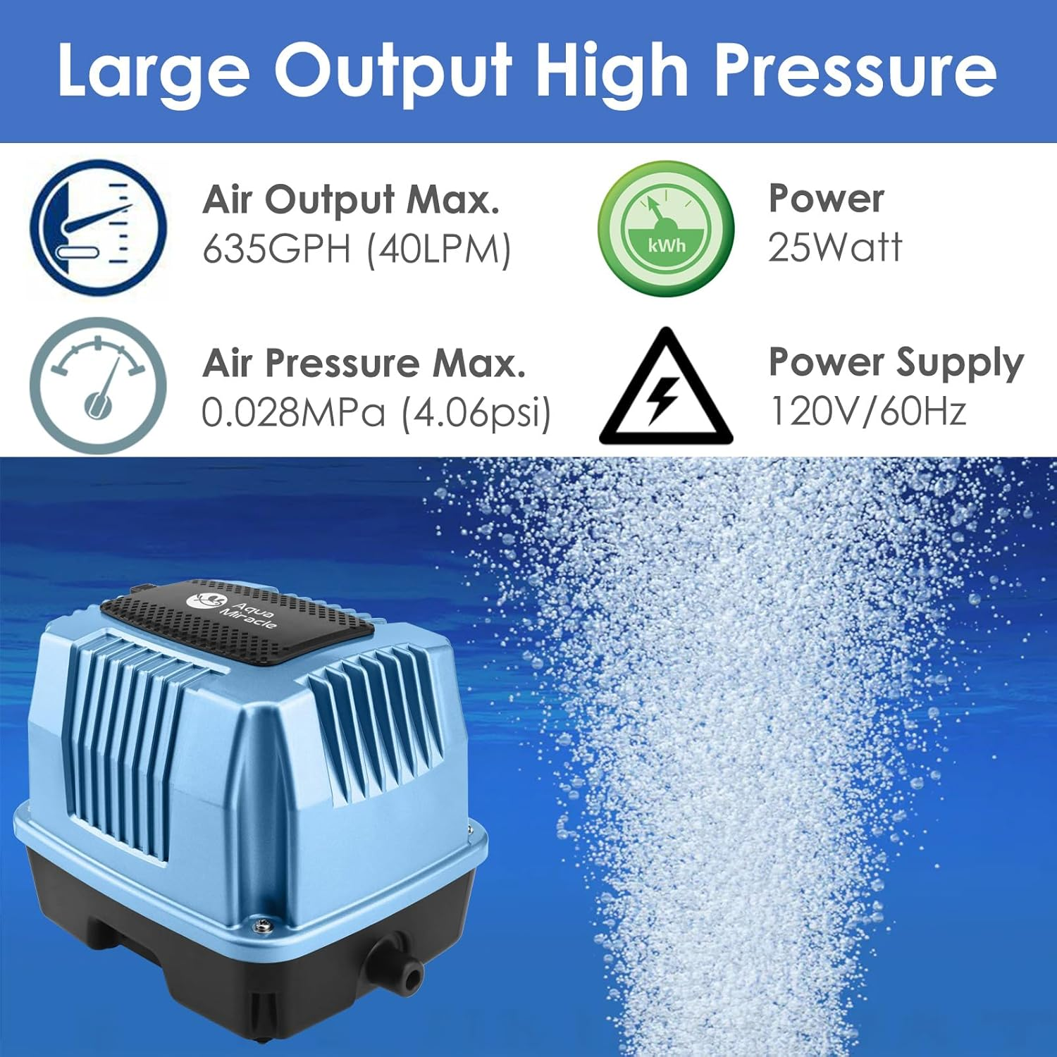 Aquamiracle Super Powerful Linear Air Pump AP-40/AP-60/AP-80 Pond Aerator, Septic Air Pump, Hydroponic Air Pump, Koi Pond Air Pump 635/950/1350GPH, for Waste Treatment, Fish Farm, Seafood Restaurant image number 3