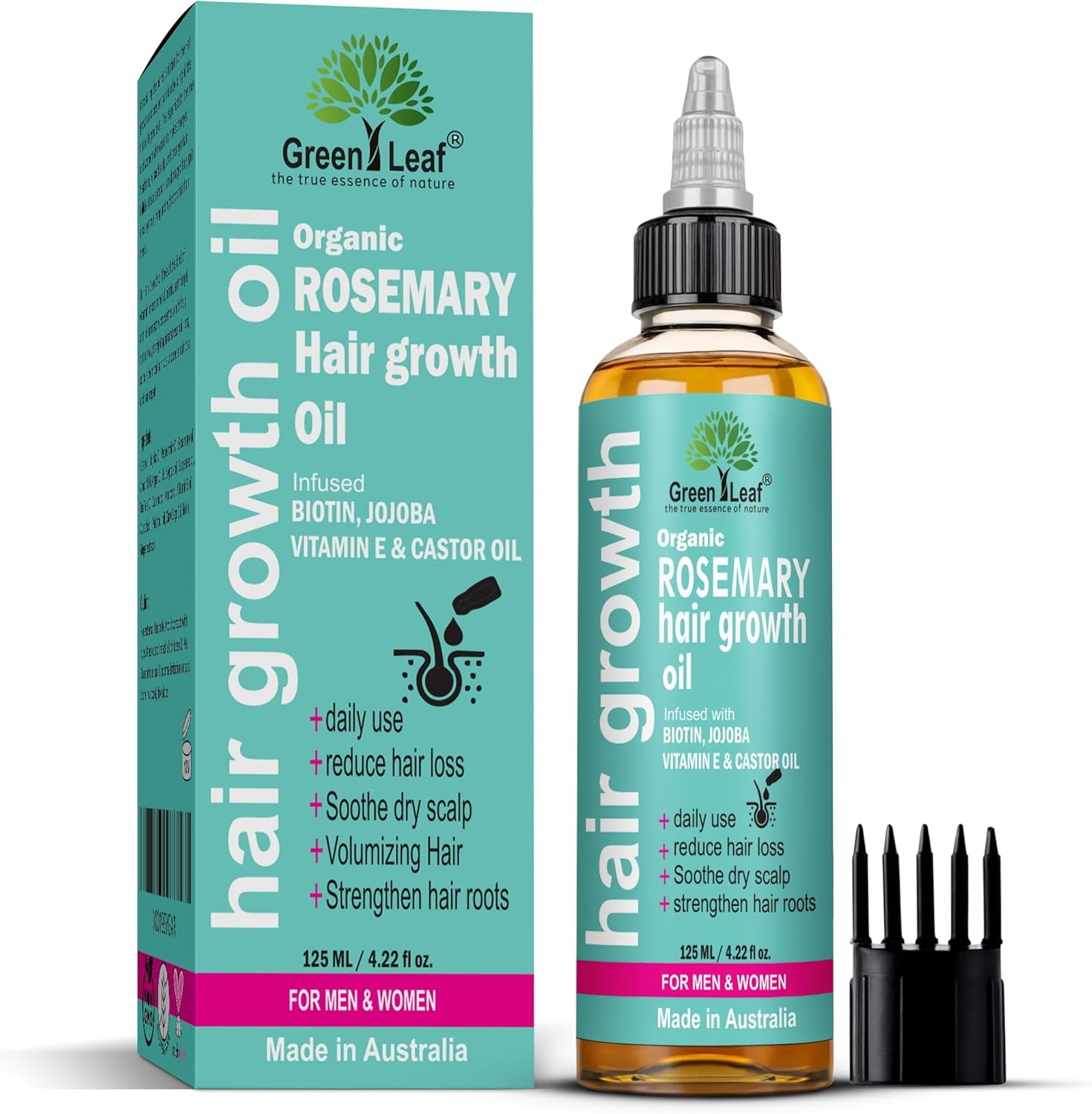Organic Rosemary Hair Oil, Infused with Biotin, Jojoba, Argan, and Almond Oil for Hair Strengthening Nourishing, Volumizing, for All Hair Types, Non GMO| 125 ML.