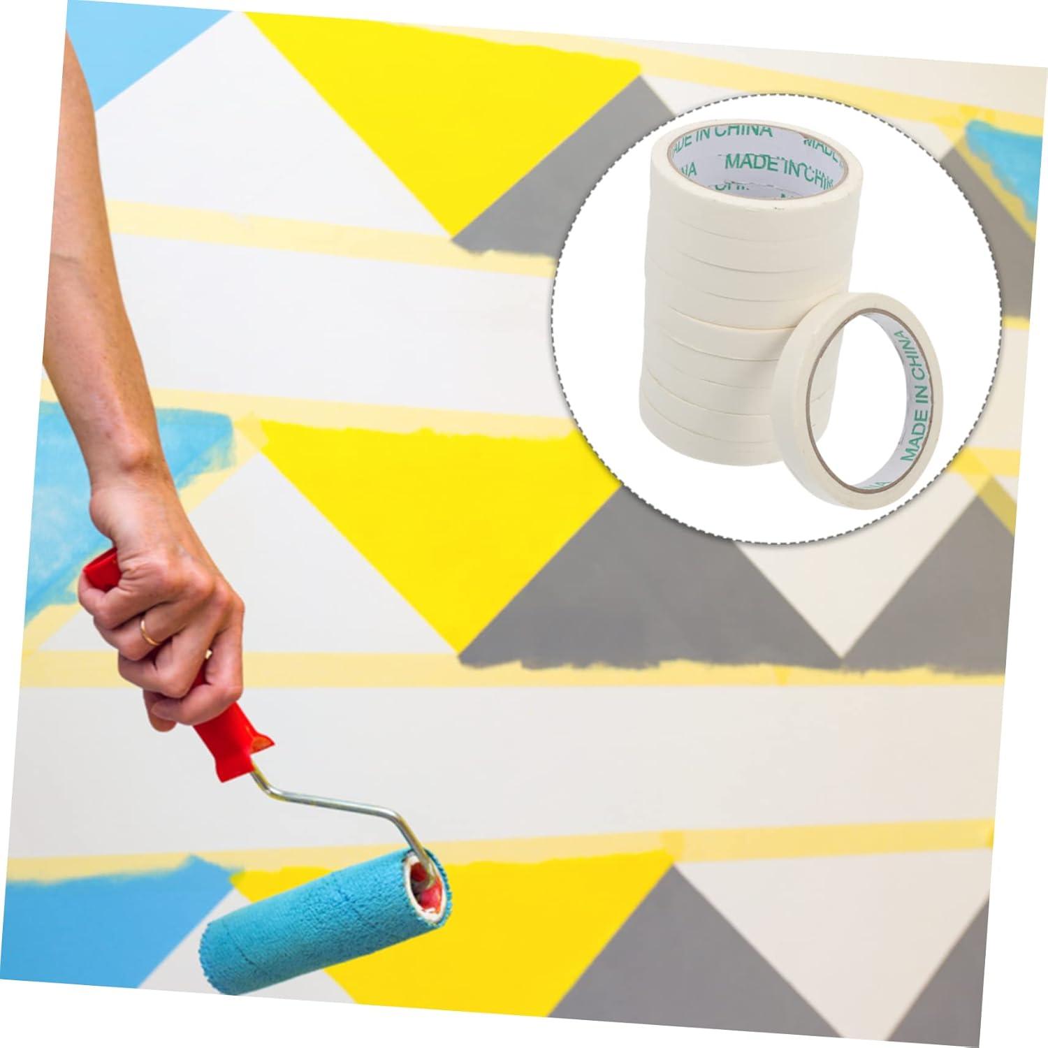 10Pcs Single Side Crepe Masking Tape Easy-Tear Adhesive Paper for Spray Spraying and Home Use No Residue Hand-Tearable Repositionable image number 2