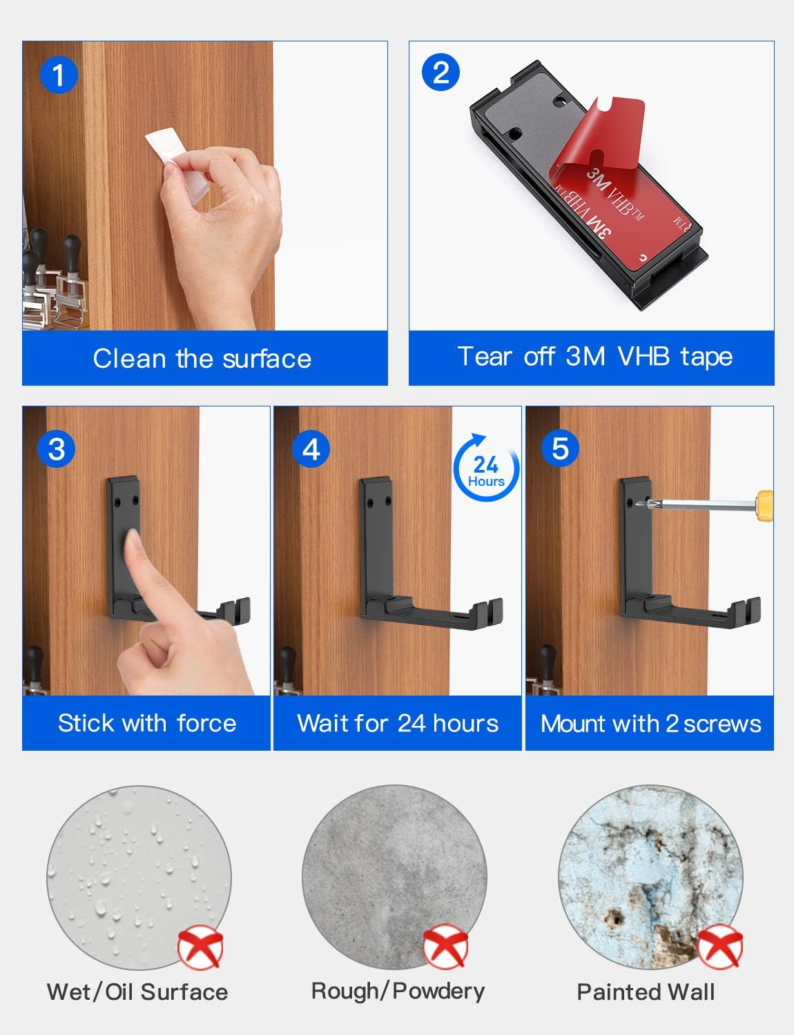 Foldable Headphone Hanger Holder Mount, Link Dream Aluminum Headset Hook Strong 3M Adhesive Headphone Hanger Mount with Cable Organizer for All Headphones - Space Saving Design (Black) image number 5