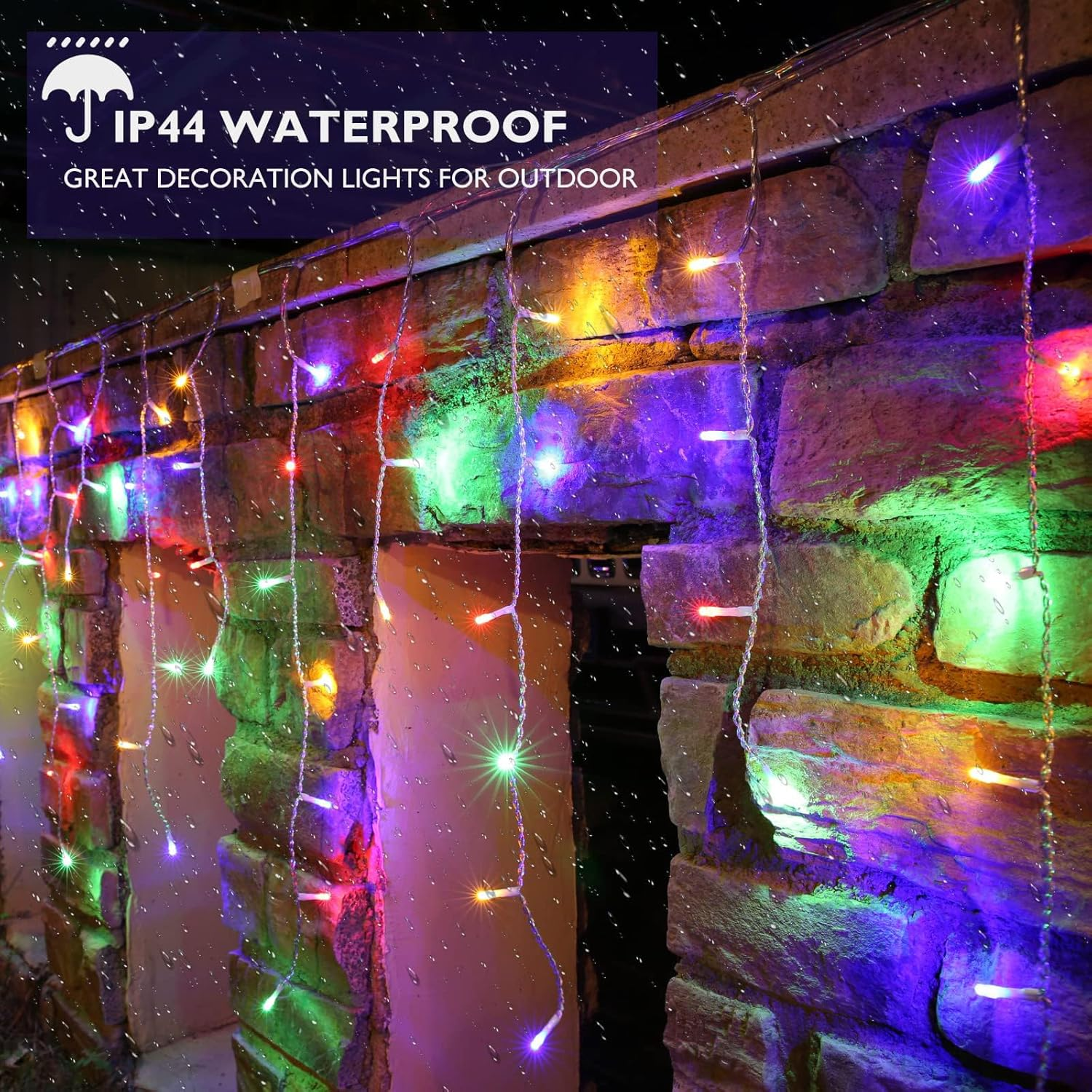 Solar Christmas Icicle Lights Outdoor Decorations, 8 Modes Waterproof Icicle Fairy Lights for outside Holiday, Patio, Balcony, Christmas, Window, House Eaves Decorations, (10M Multicolor) image number 6