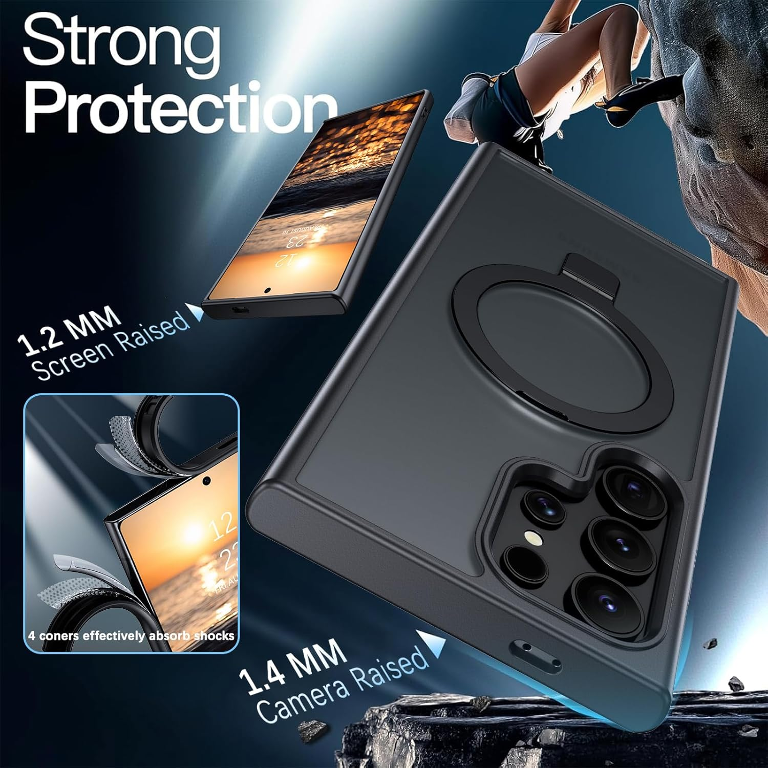 Telaso Case for Samsung S24 Ultra, Magnetic Translucent with Built-In Stash Stand Cover Compatible with Magsafe Shockproof Protective Phone Case with Hard Back TPU Cover for Samsung S24 Ultra, Black image number 2