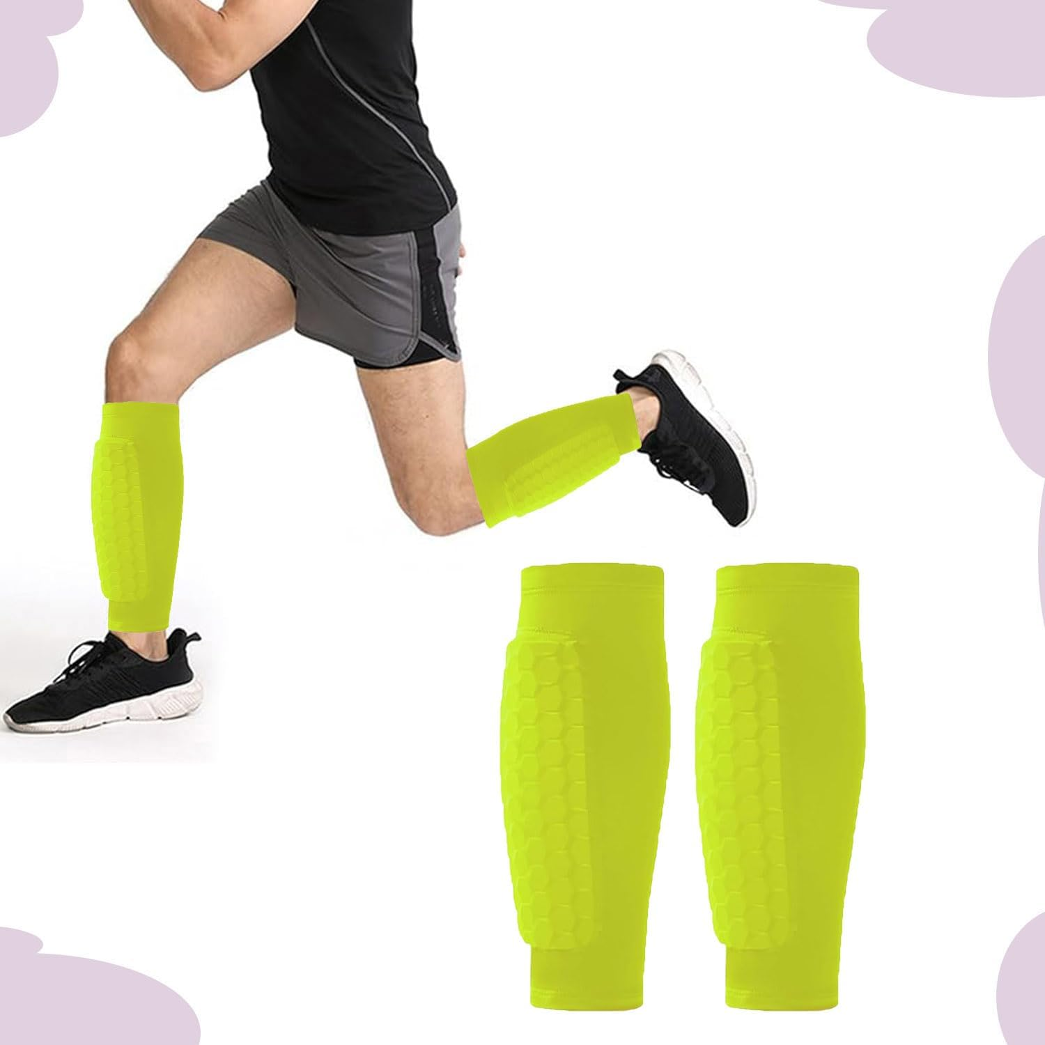 Roczential Shin Guards for Soccer, Lightweight Shin Pads for Kids Youth & Adult - Football Shin Defender Protective Gear, Comfortable Breathable Leg Guards.(2, Fluorescent Green, Medium)