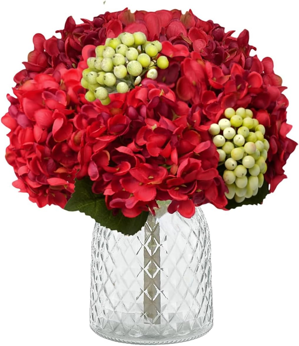 Artificial Flowers with Glass Vase Fake Flower Bouquet Faux Rose in Vases for Home Dcor Flowers Modern Home Decor Table Decorative Flower Vase for Dinner Office Bedroom, White