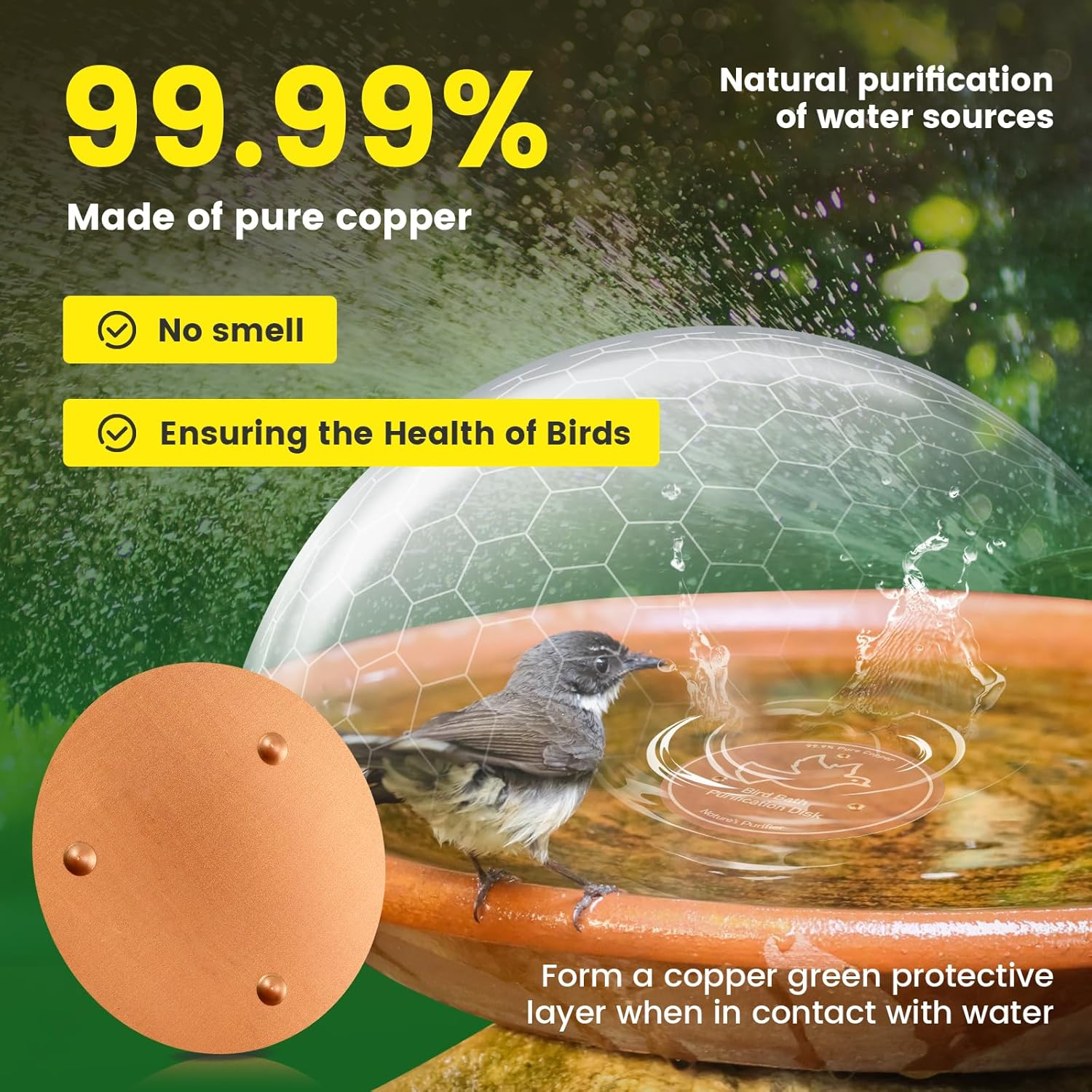 2Pcs Delicate Bird Bath Copper Disk, Universal Practical Bird Bath Purification Disk for Outdoor Birdbath Bowl Garden Fountain (Style2) image number 5