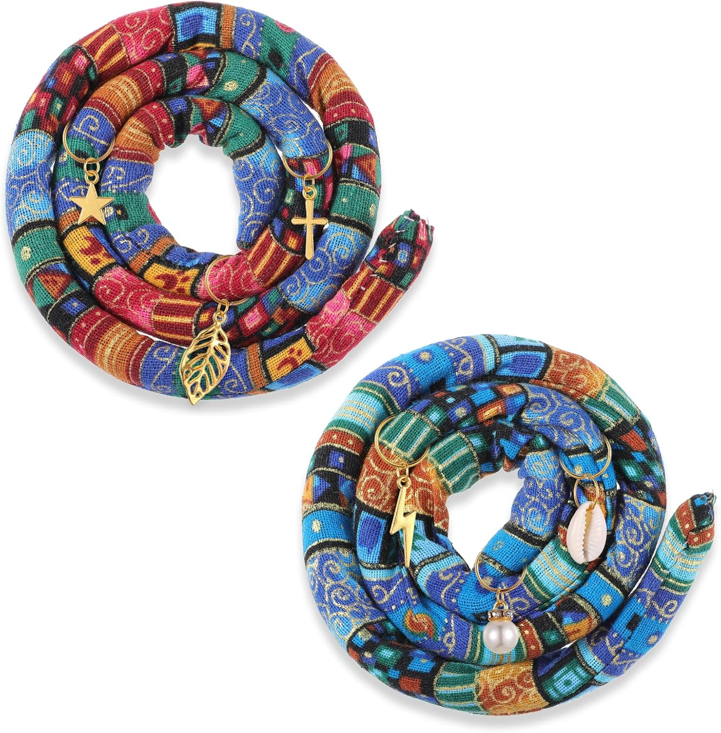 Qianyu 2 Pcs Spriral Lock Hair Tie Colorful Dreadlock Accessories Bendable Hair Ties for Women and Men Iron Wire Embedded Ponytail Holder Dread Hair Ties for Long Braids Thick Curly Hair