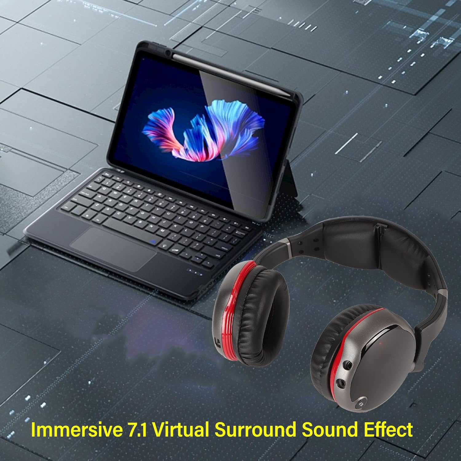 2.4G Wireless Gaming Headset for Laptop PC, 2.4G Wired 3.5MM Computer Headphones, Virtual 7.1 Surround Sound Gamer Headphones with Mic for , Switch, Phone, Tablet image number 1