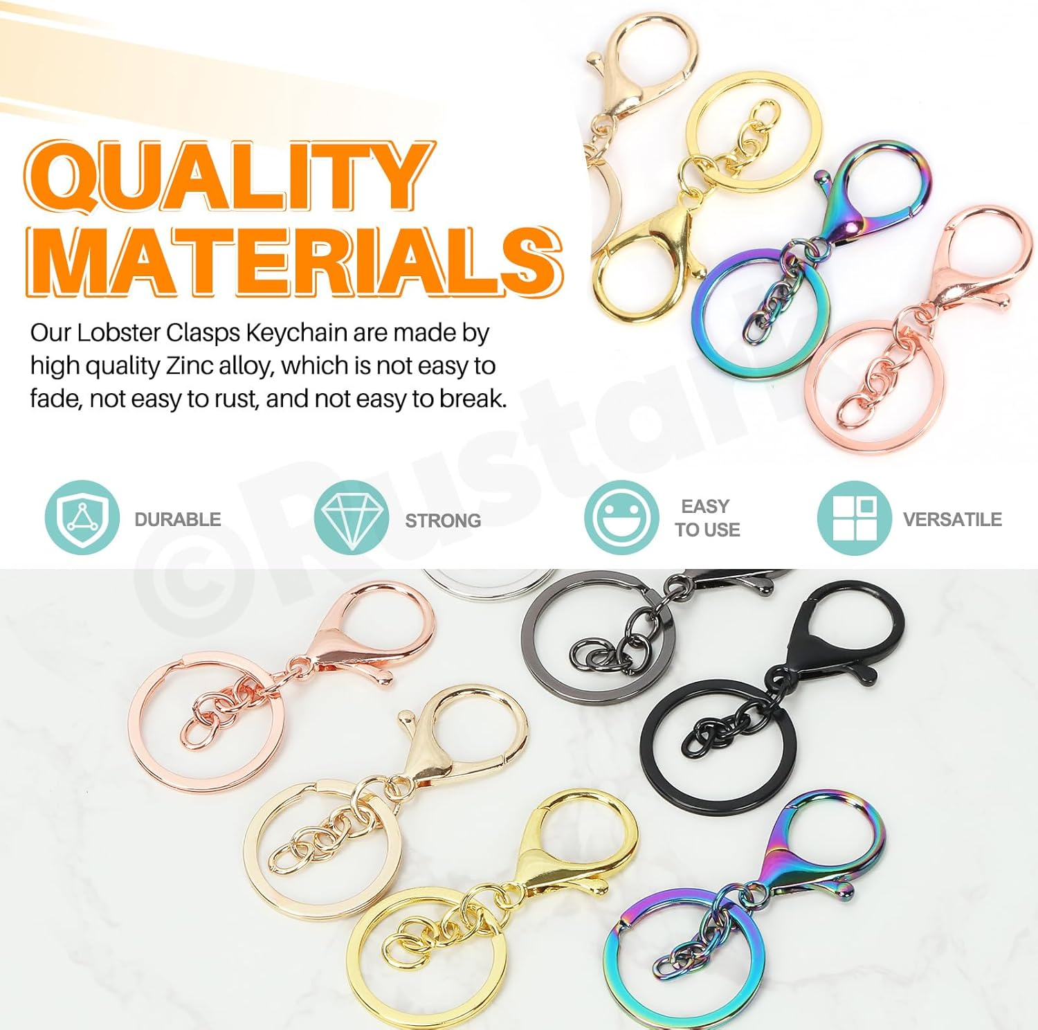 28Pcs 7 Colors Lobster Claw Clasp Keychain Set Swivel Snap Hooks with Key Chain Rings Swivel Trigger Clips with Flat Split Ring Keychain Making Kit for DIY Craft Jewelry Making - Electrophoresis Black image number 3