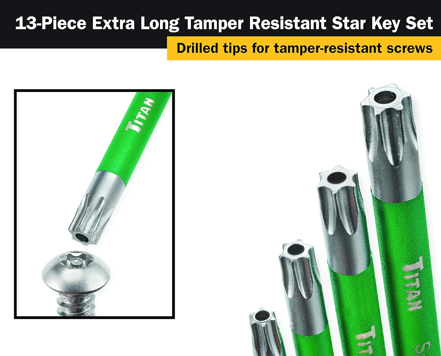 Titan 12715 Extra-Long Arm Tamper Resistant Star Key Set - 13 Piece, Green image number 3