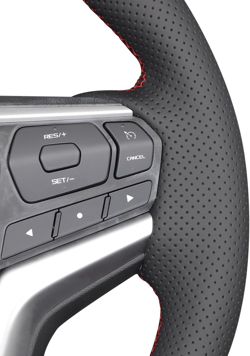 MEWANT Car Steering Wheel Covers for Isuzu D'Max 2021-2023 Hand-Stitched Car Steering Wrap - Genuine Leather + Red Stripethread image number 4