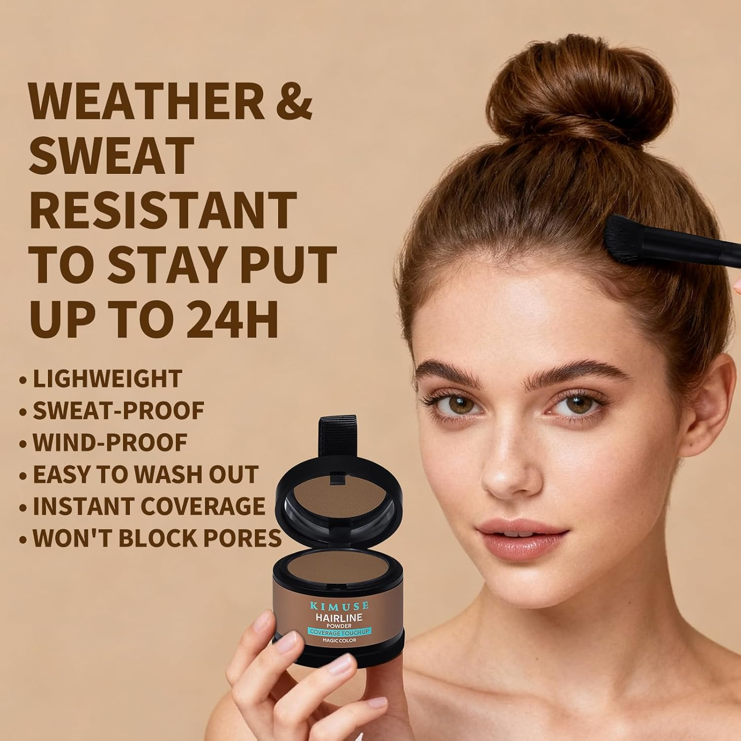 KIMUSE Hairline Powder, Root Touch up Hair Color, Instantly Conceals Hair Loss, Bald Spot Thin Hair Powder with Dual-Ended Hairline Brush for Women and Men, Transfer-Proof & Sweat-Proof (Medium Brown) - Dark Brown image number 2