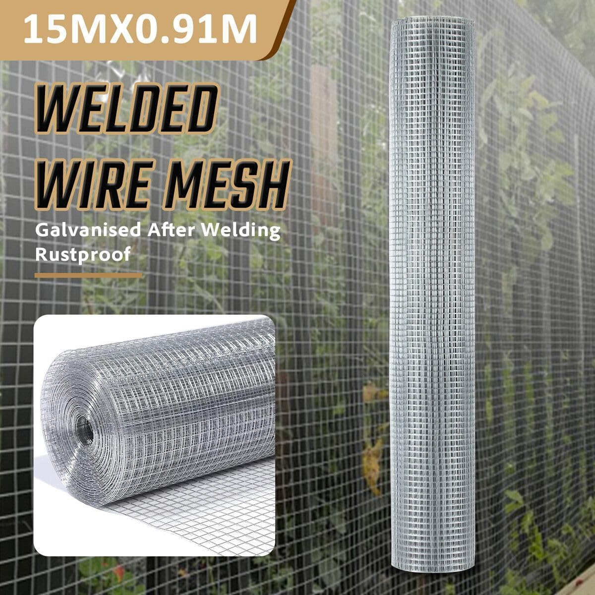 AUSWAY 15M Galvanised Welded Wire Mesh Fence Roll Garden Fencing Barrier Enclosure Netting for Chicken Coop Aviary Poultry Hardware Cloth Rabbit Cage Guard Tree image number 6