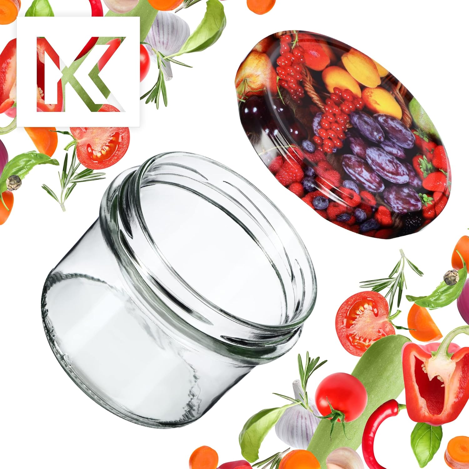 KADAX Glass Jars 235 Ml, Small Preserving Jars with Metal Lids for Homemade Jam, Marmalade and Honey, Jars for Storing Spices and Herbs (Fruits, Set of 10) image number 3