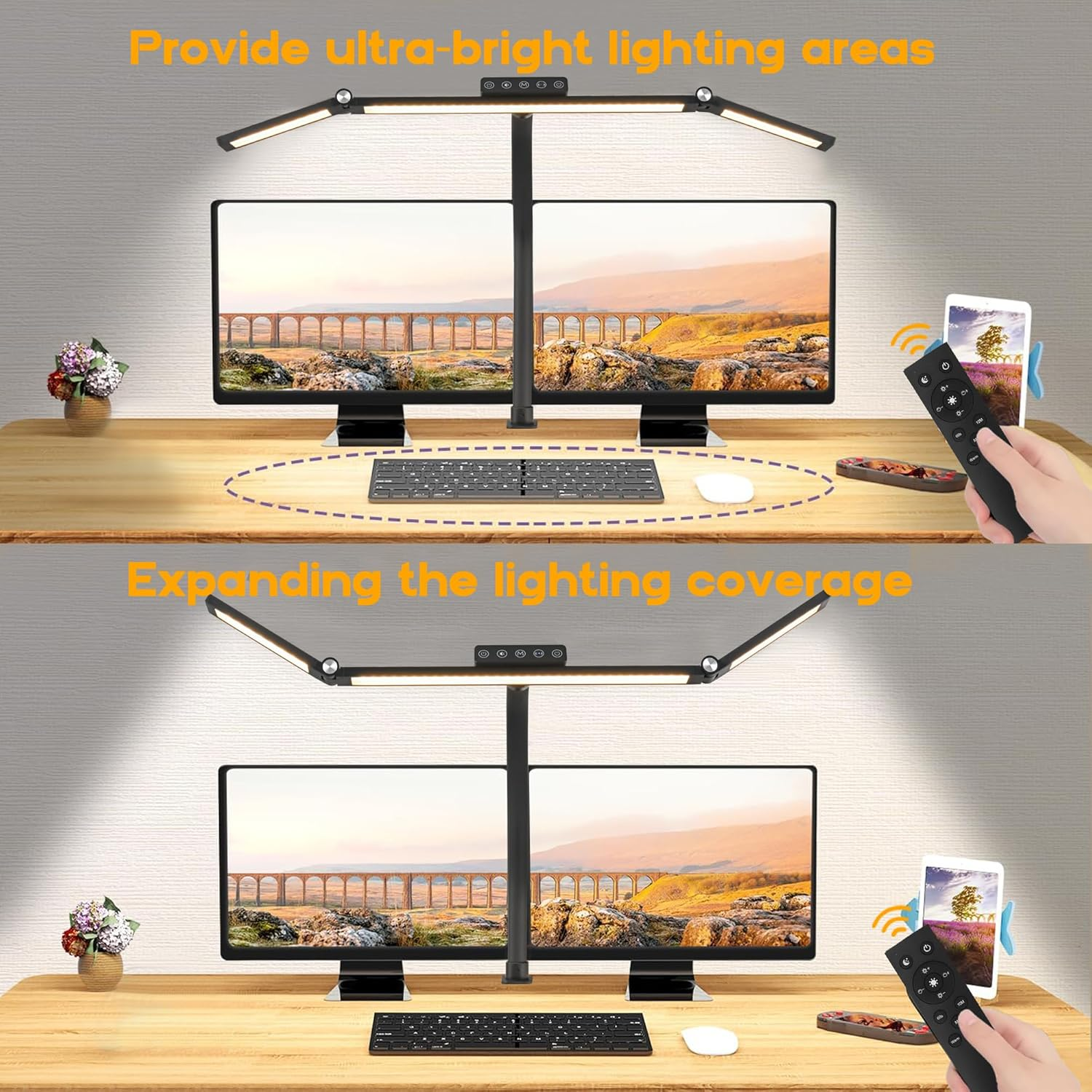 Anyuainiya LED Desk Lamp with Clamp, Architect Desk Lamp for Home Office with Atmosphere Lighting, 24W Ultra Bright Human Body Sensor Dimmable Computer Table Light Rotatable Office Lamp with Base image number 0