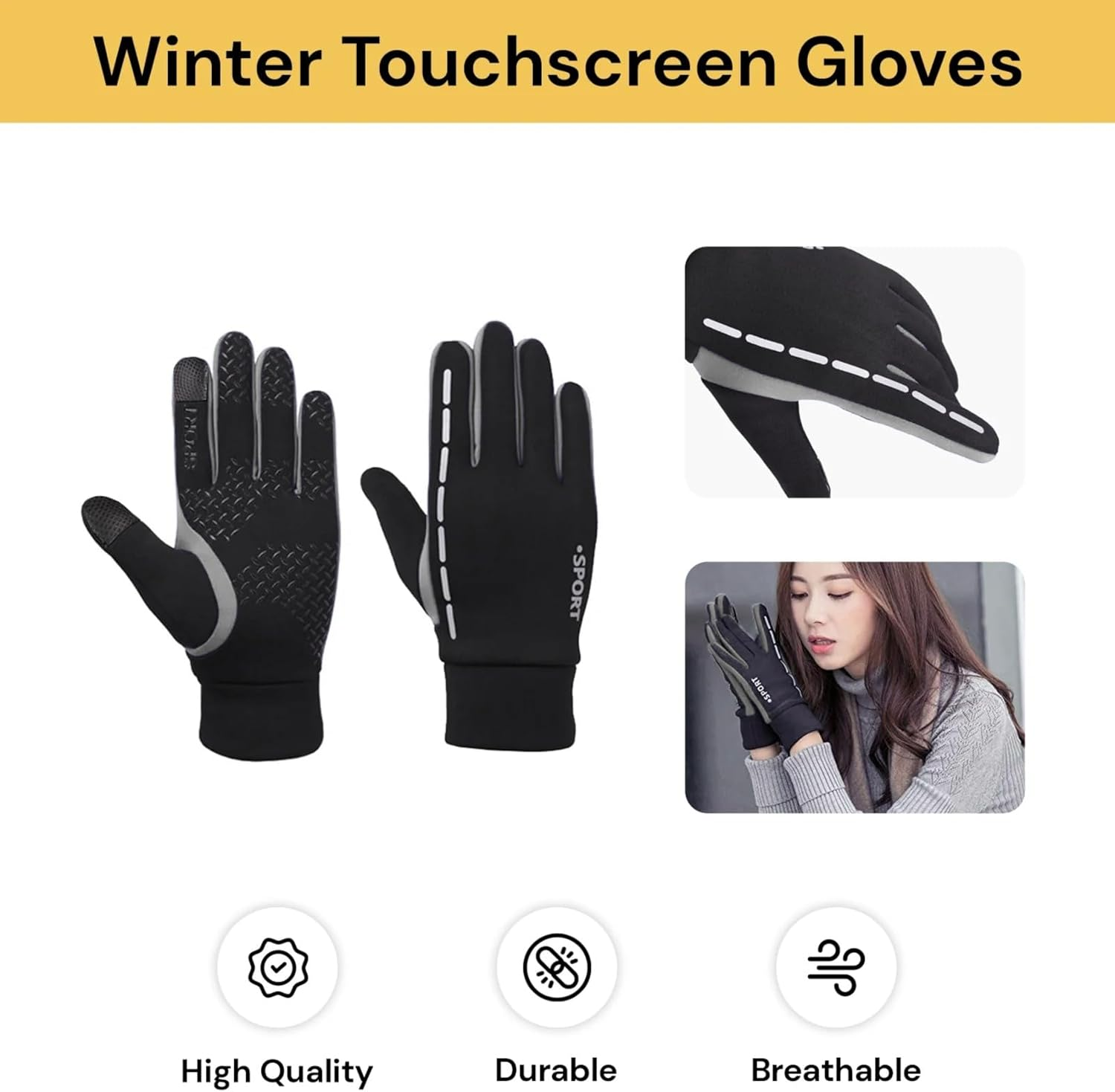 EZONEDEAL Touch Screen Gloves - Outdoor Thermal Gloves Wind & Waterproof Running Fishing Cycling Ski Driving Gloves, Warm Winter Gloves Gifts for Men Women - 1Pair Grey image number 3